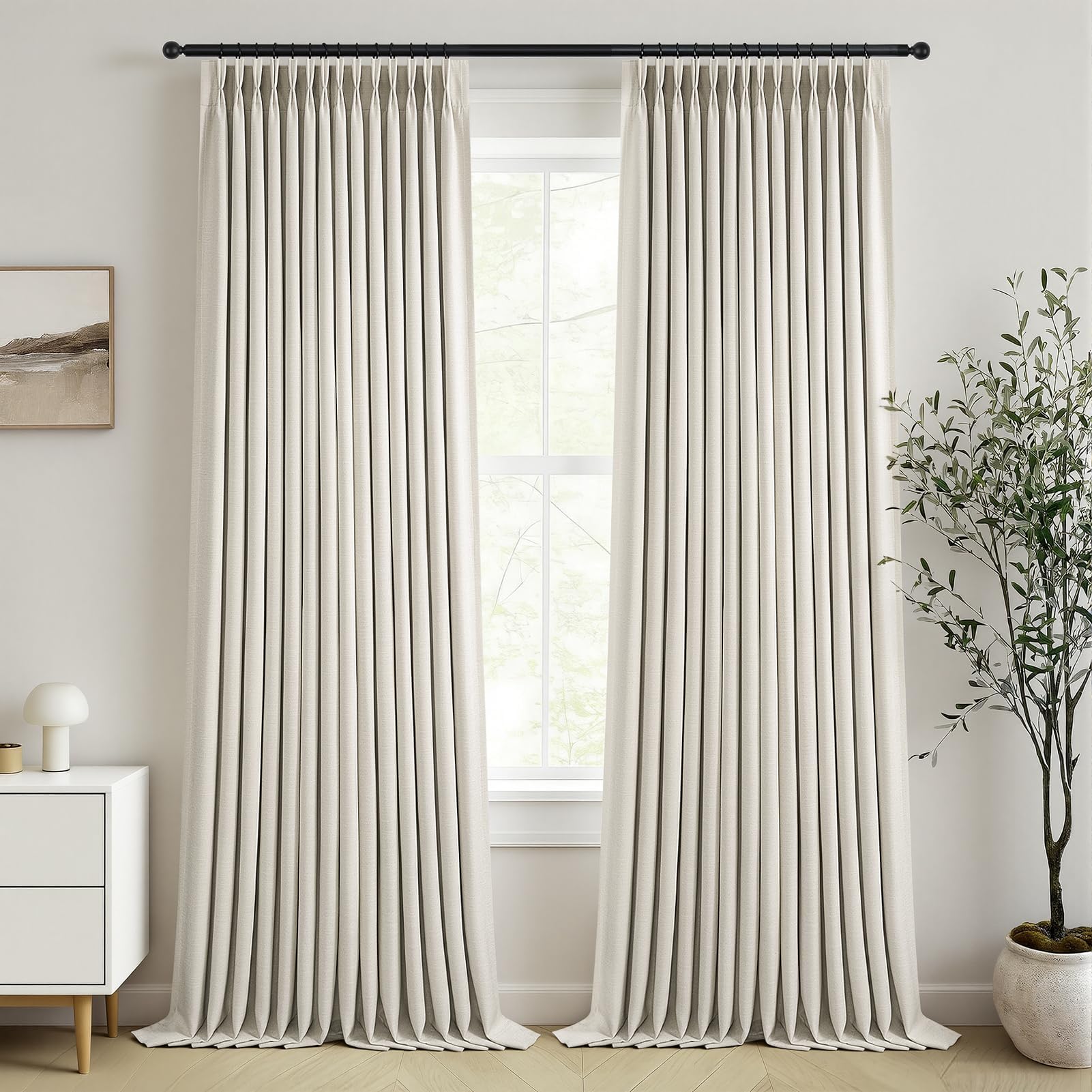 Topfinel 84 Inch Long Natural Blackout Curtains for Bedroom Livingroom, Farmhouse Back Tab Pinch Pleated Drapes for Track System,Neutral Linen Ambiance & Privacy Drapes Natural 52" W*84" L