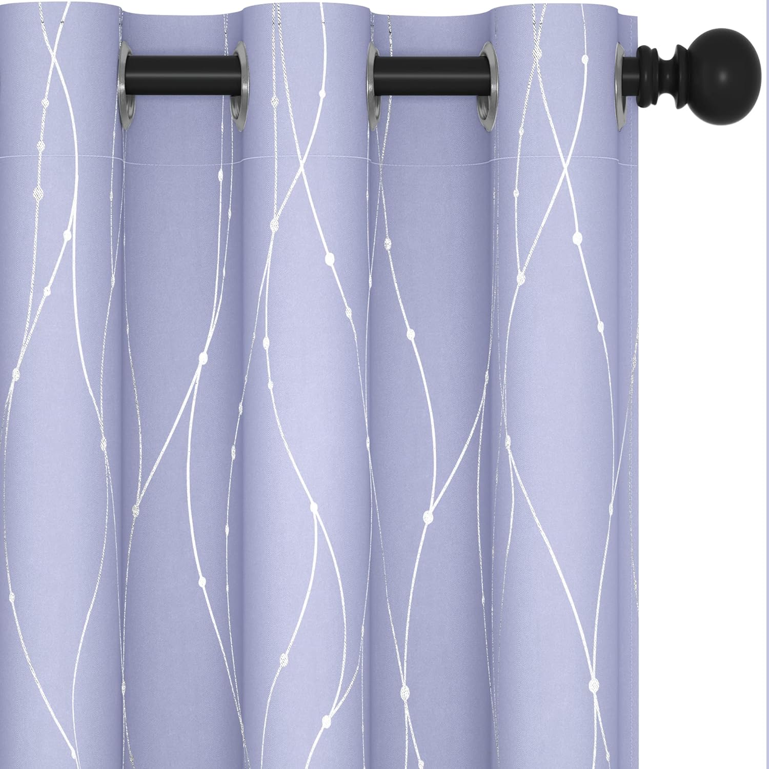 Deconovo Blackout Curtains, Grey Curtain, Thermal Insulated Soundproof Curtain Drapes, Wave Dot Foil Print, 52 x 84 Inch, 2 Panels, Machine‑Washable Privacy Window Drape for Bedroom Living Room Office