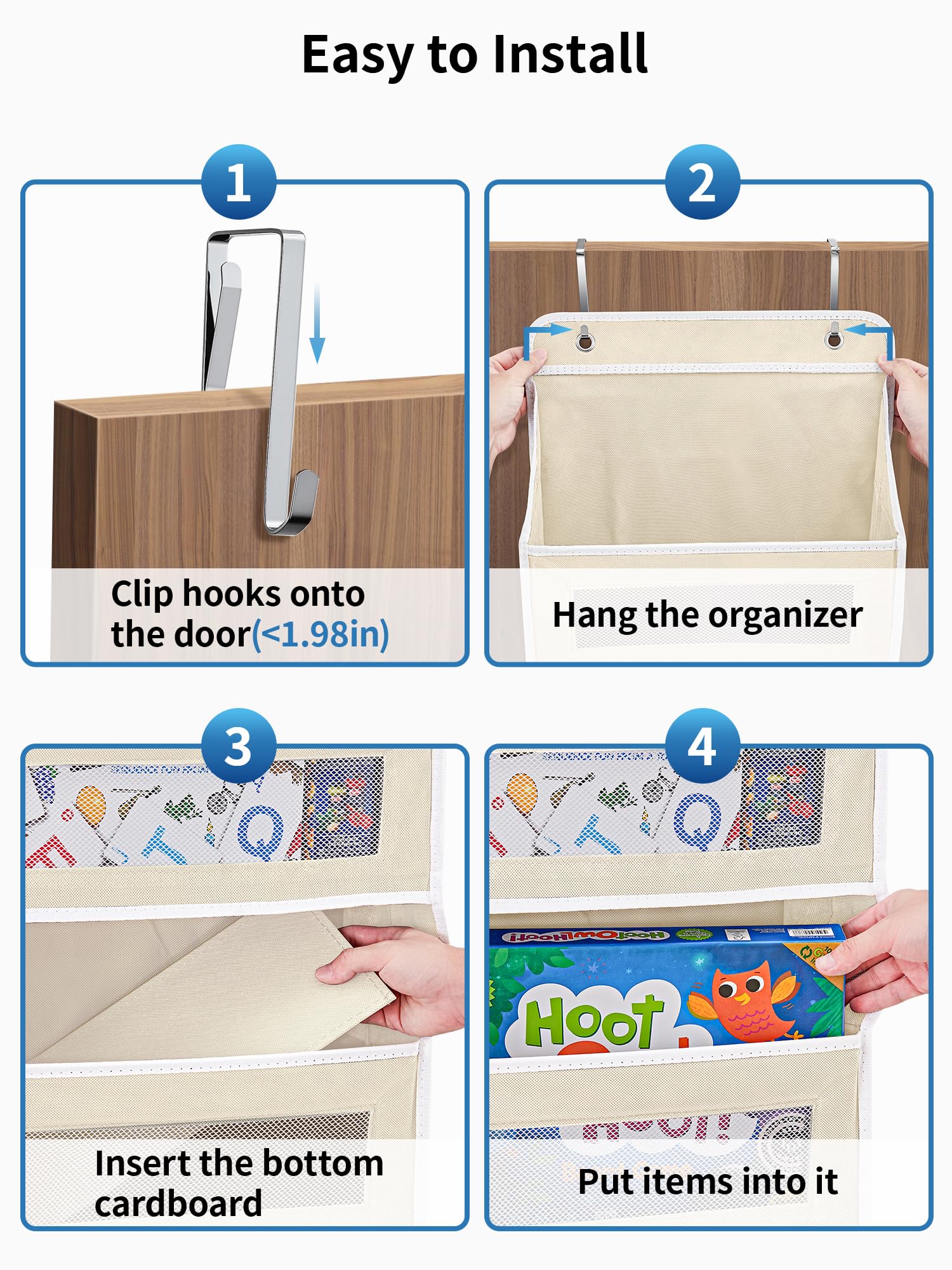 JARLINK Over The Door Organizer Storage, 5 Shelf Hanging Door Organizer with 5 Large Capacity Pockets, Anti Tilt 44 lb Load Behind Door Storage for Bedroom, Bathroom, Pantry, Nursery, (Grey)