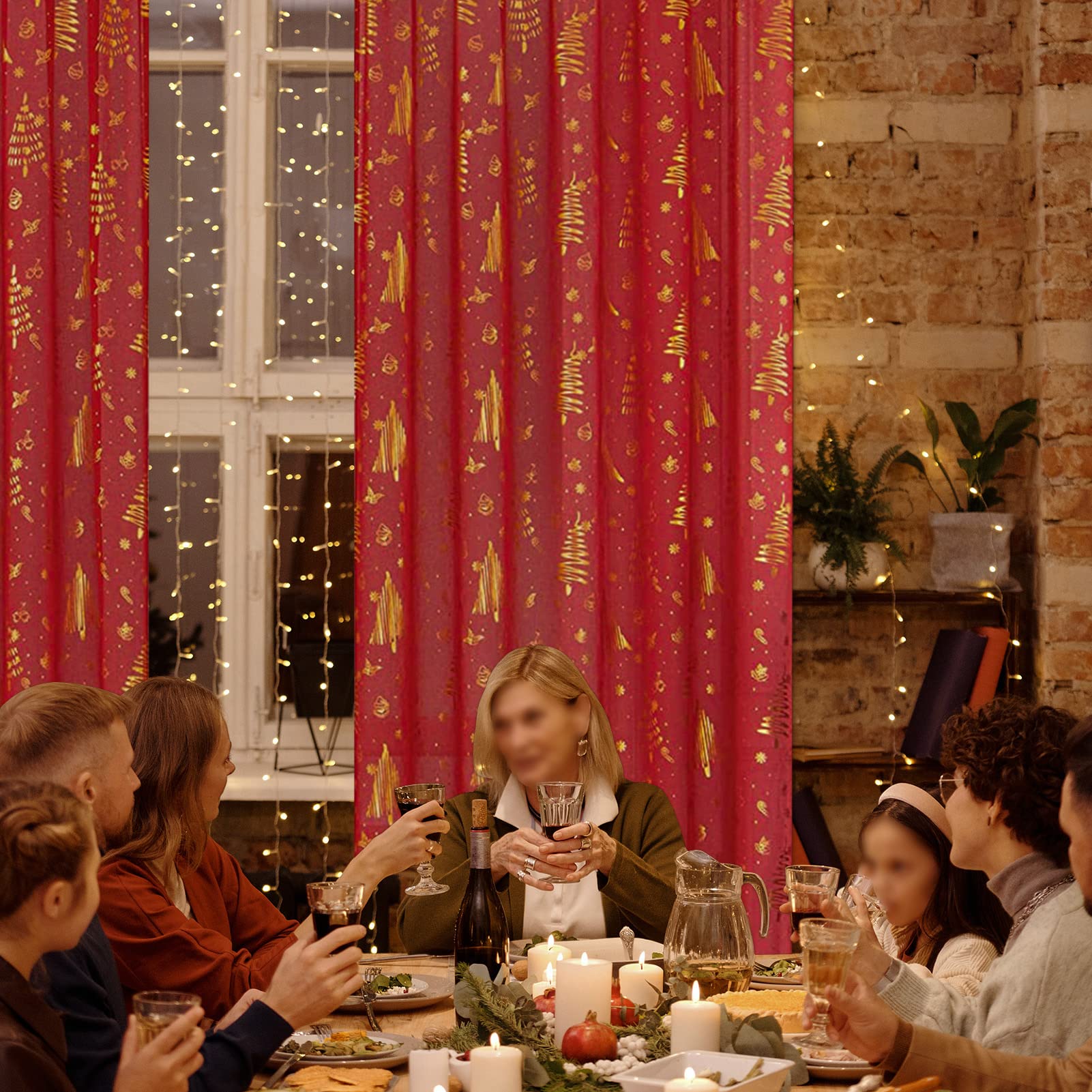 Topfinel Red Christmas Decorations for Home, Sheer Curtains 84 Inch Length for Kids/Living Room 2 Panels Set, Christmas Bells, Snowflake, Santa Claus, Xmas Ball for Cortinas De Navidad Decor
