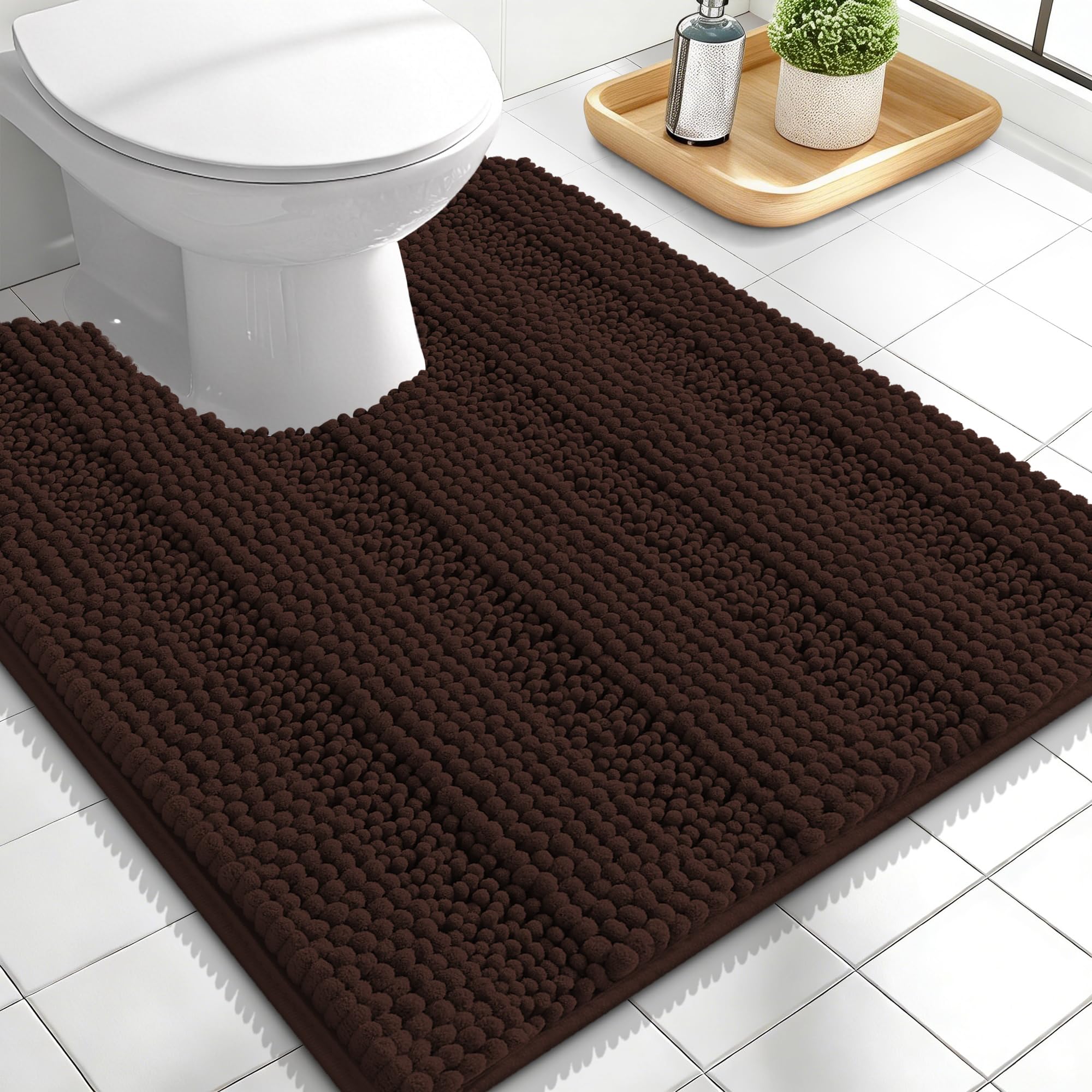OLANLY Thick Bathroom Rugs 30x20, Extra Soft Absorbent Chenille Striped Bath Rugs, Rubber Backing, Machine Wash Dry, Bath Mats for Bathroom Floor, Tub and Shower, Home Decor Accessories, Grey