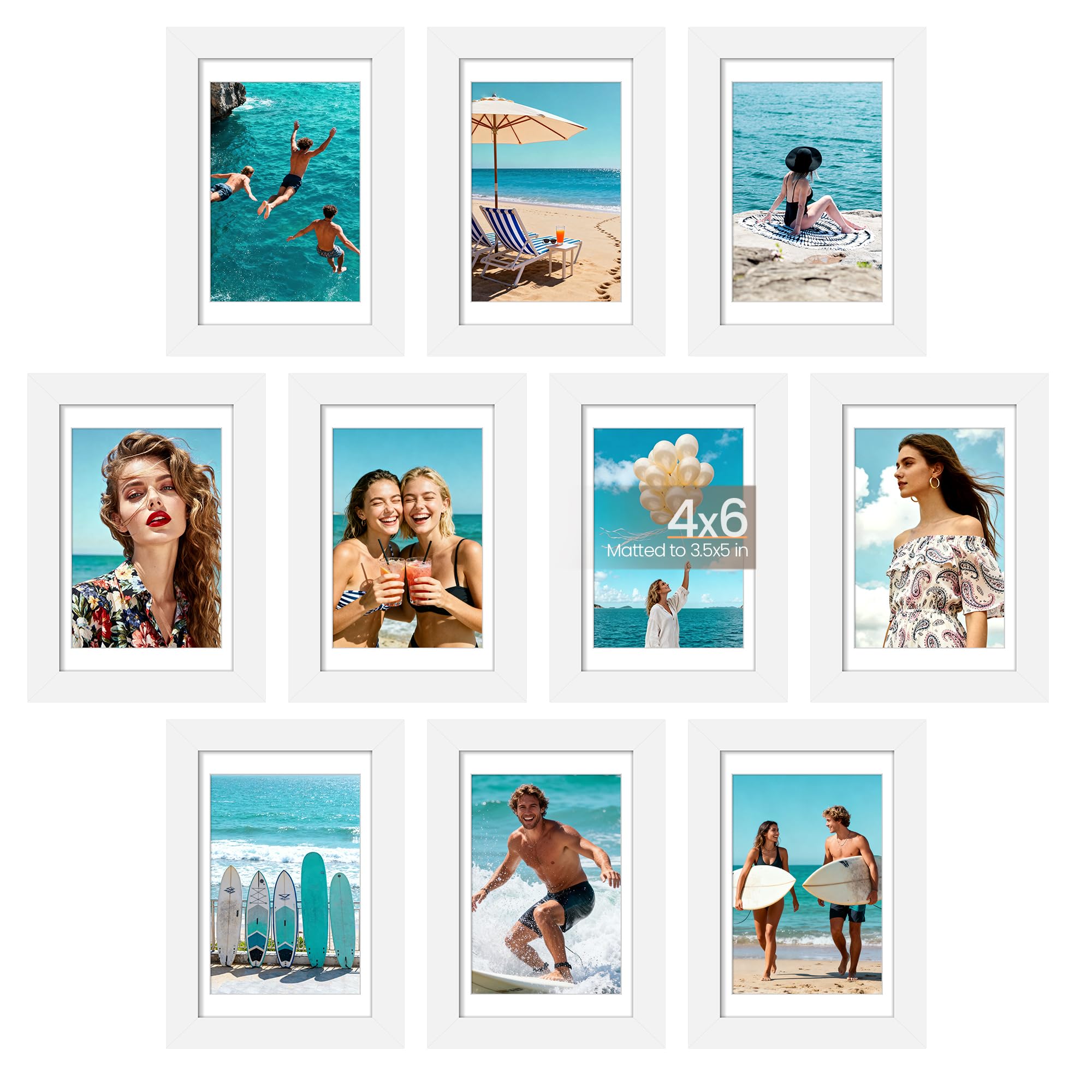 upsimples 5x7 Picture Frame Set of 10, Display Pictures 4x6 with Mat or 5x7 Without, Multi Photo Frames Collage for Wall or Tabletop Display, Black