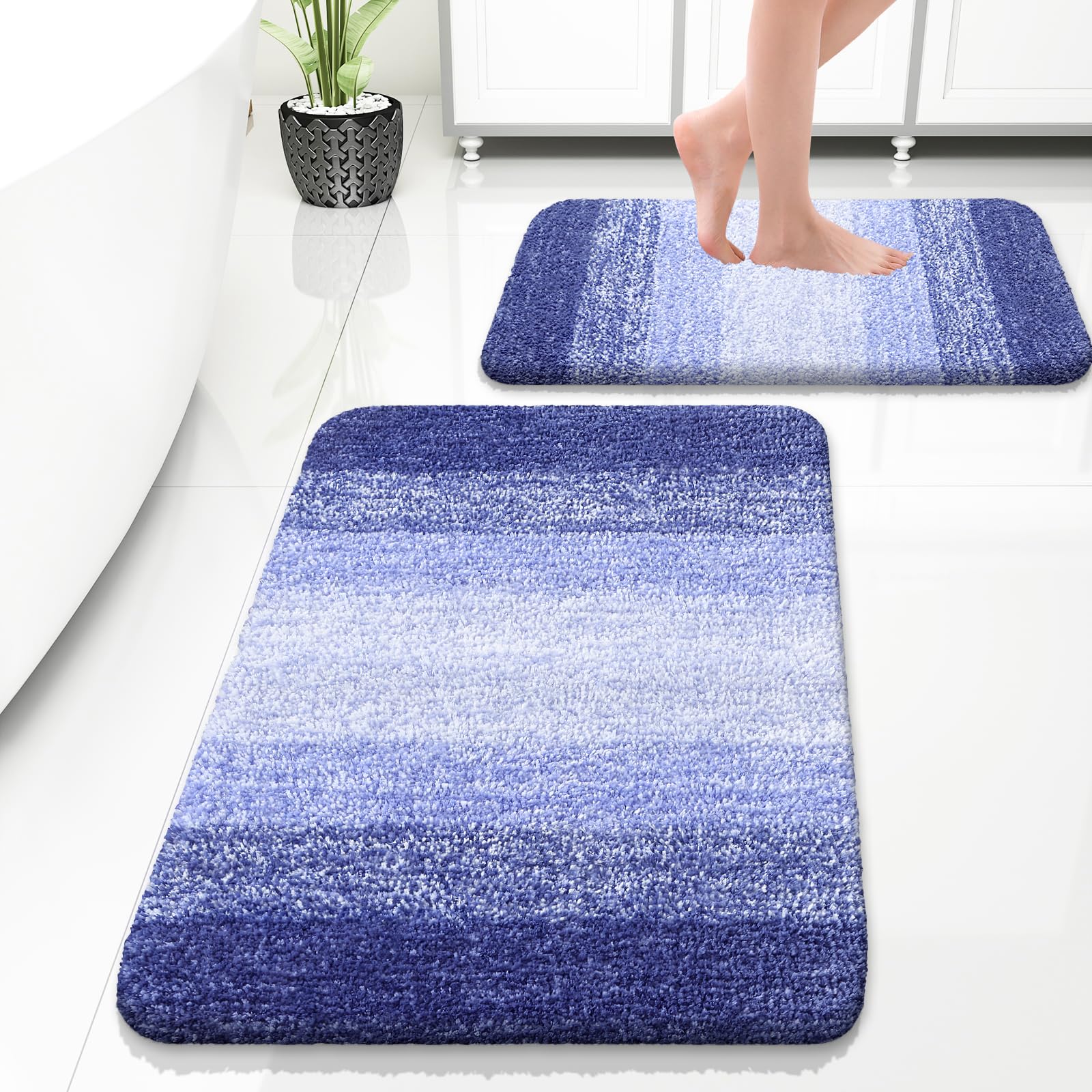 OLANLY Bathroom Rug Set 2 Piece, Soft Absorbent Microfiber Bath Mats and U-Shaped Contour Toilet Rug, Non-Slip, Machine Wash Dry, Plush Shaggy Bath Mats for Bathroom (24"x16"+24"x20", Grey)