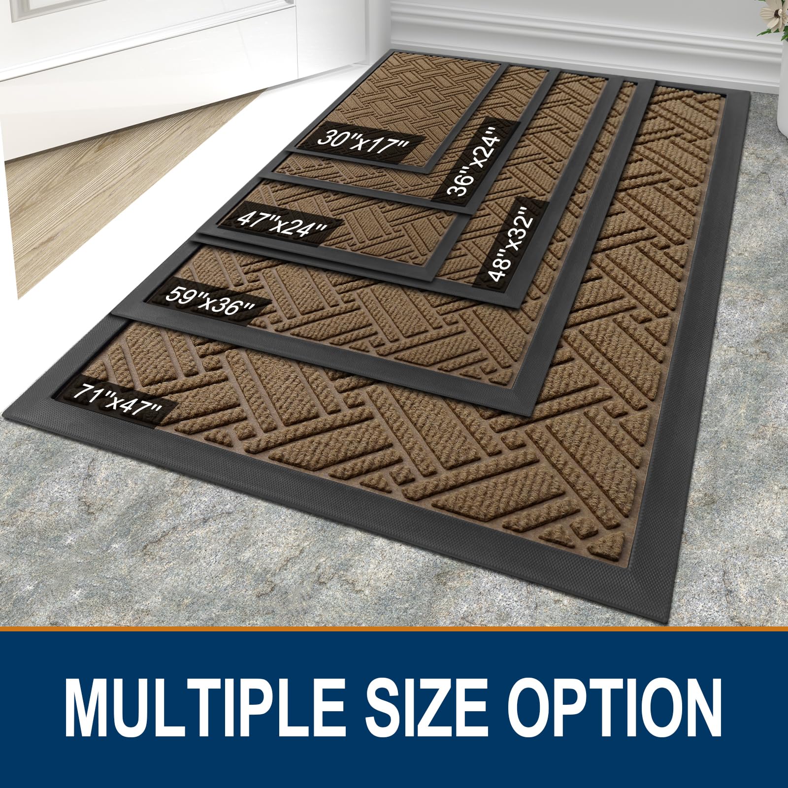 OLANLY Indoor Outdoor Mat, Sturdy Natural Rubber Floor Mat, Non Slip Low Profile Waterproof Doormat, and Stain Front Door Mats, Easy Clean Patio Entrance Mat, 30''x17'', Black