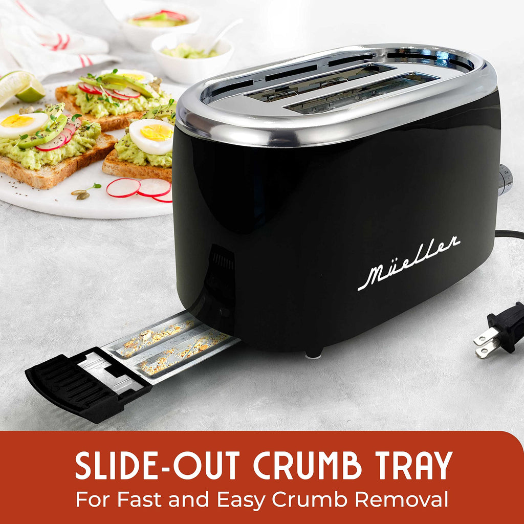 MUELLER HOME Retro Toaster 2 Slice, 7 Browning Levels, 3 Functions (Reheat, Defrost, Cancel), Stainless Steel Features, Removable Crumb Tray, Under Base Cord Storage, Turquoise