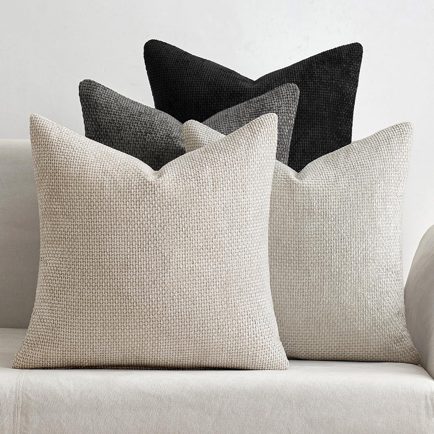 MIULEE Pack of 4 Couch Throw Pillow Covers 18x18 Inch Neutral Blue Soft Decorative Chenille Pillow Covers Farmhouse Accent Cushion Covers for Boho Western Spring Coastal Decor Sofa Bed Living Room