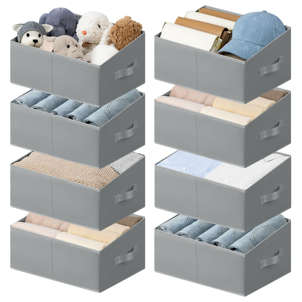 Homsorout Storage Bins Cube Storage Organizer - 8 Pack Fabric Trapezoid Storage Cubes for Bins and Baskets for Shelves Collapsible Non-Separating Trapezoidal Flared Cube Organizer, Light Gray