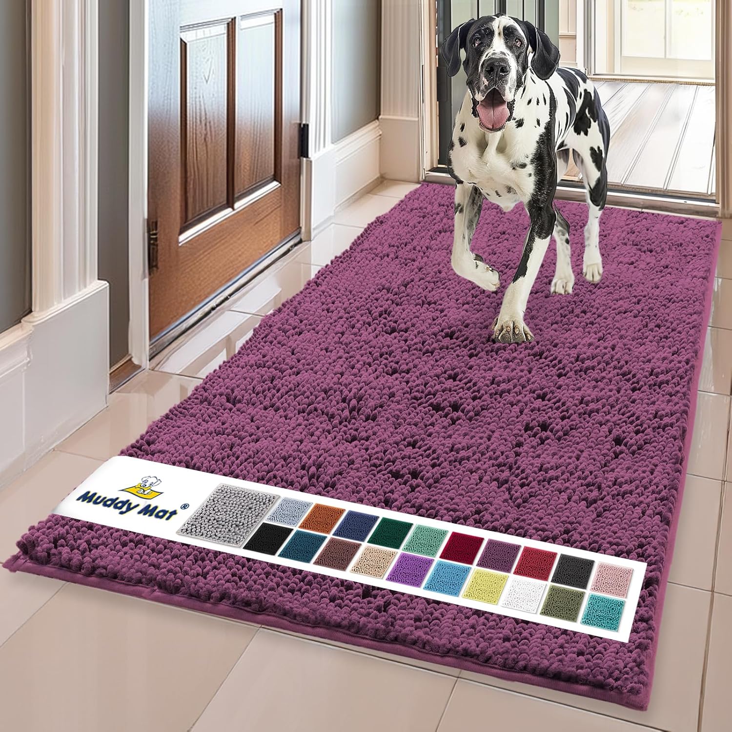 Muddy Mat® | Super Absorbent Door Mat Indoor, Microfiber Quick Dry Chenille Entryway Rug, Non-Slip Front Door Mat, Indoor Mats for Entryway, Machine Washable Pet Rug, Grey 30"x19"