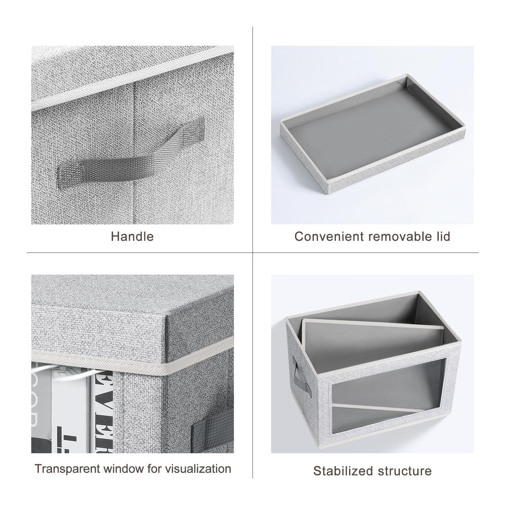 Homsorout Storage Bins with Lids - Fabric Closet Storage Bins with Window, Collapsible Baskets for Shelves 4 Pack, Home Decorative Boxes for Clothes, Closet, Office, Grey