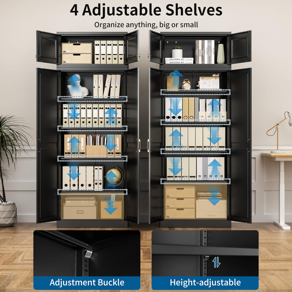 75" Tall Metal Kitchen Storage Cabinet,White Kitchen Pantry Storage Cabinet with Doors and 4 Adjustable Shelves,Utility Cabinet for Living Room,Garage,Dining Room and Office,Assemble Required