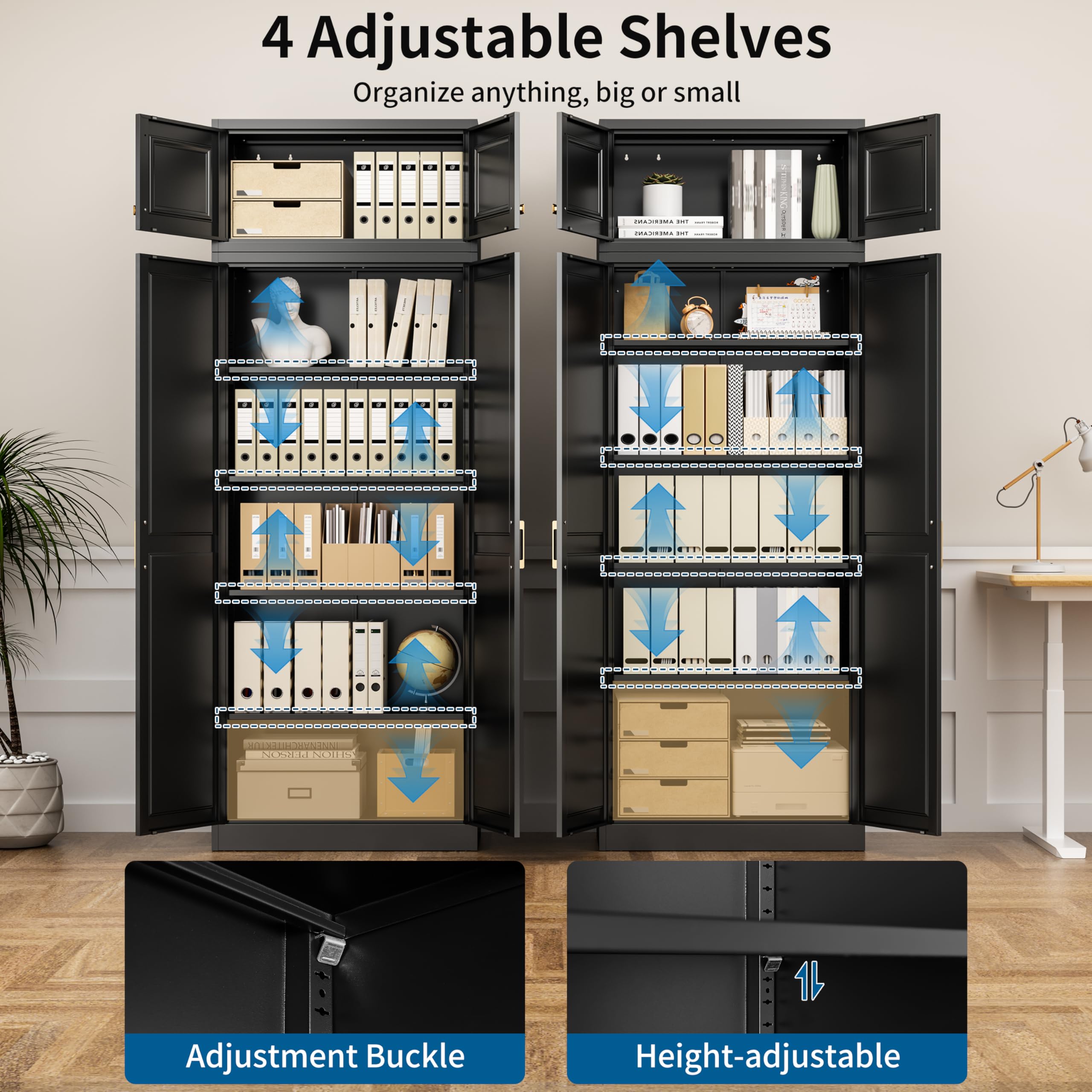 75" Tall Metal Kitchen Storage Cabinet,White Kitchen Pantry Storage Cabinet with Doors and 4 Adjustable Shelves,Utility Cabinet for Living Room,Garage,Dining Room and Office,Assemble Required
