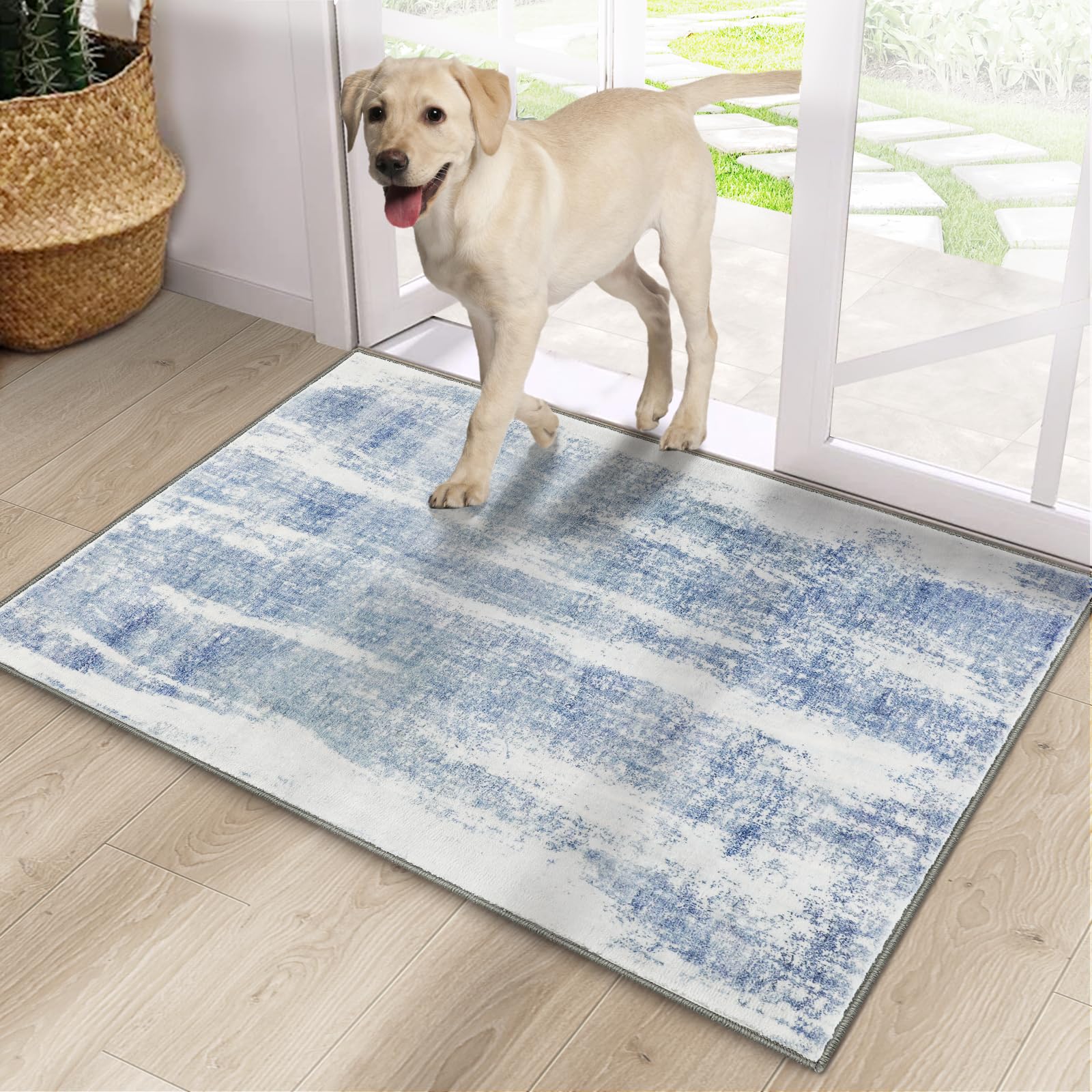 CRISTGEE Door Mat, Front Indoor Door Mat Faux Wool Non-Slip Entryway Rug Absorbent Abstract Throw Rug for Indoor Entrance Hallway Laundry Room, High Traffic Areas, 20X32 Inches, Gray Washable