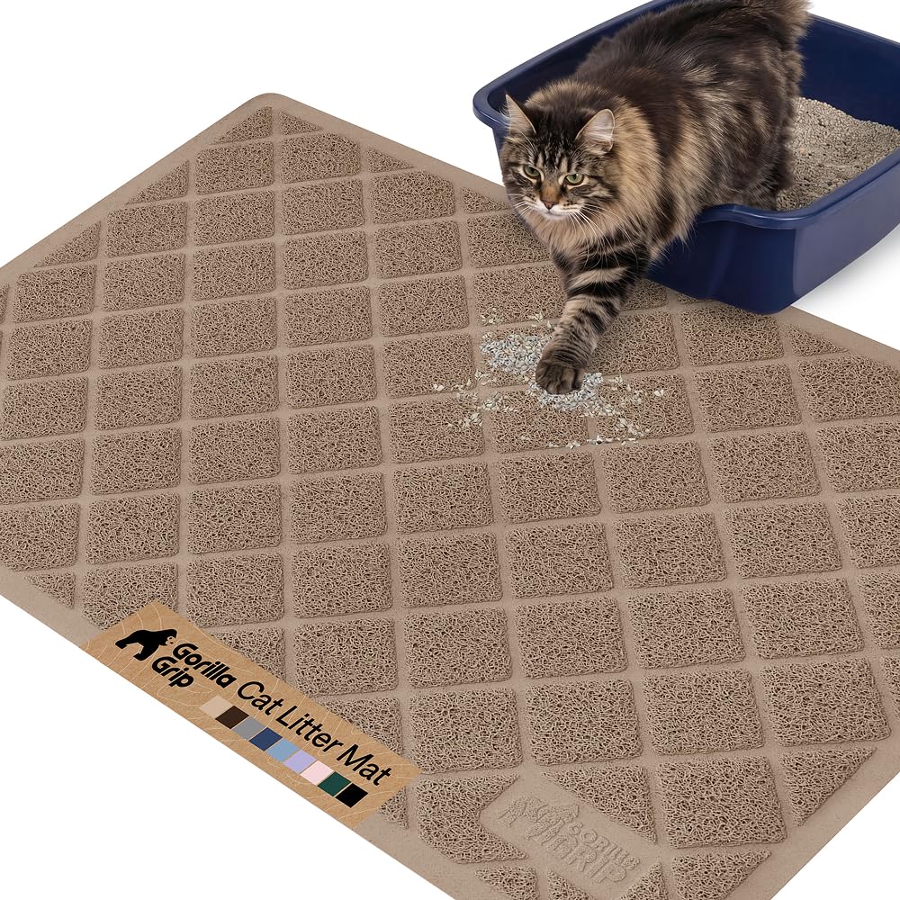 GORILLA GRIP Cat Litter Box Mat, Water Resistant, US Designed Kitty Litter Trapping Mats, Easy to Clean, Scatter Control, Less Mess and Clean Floors, Kitten Supplies for Indoor Cats, 24x17 Grey