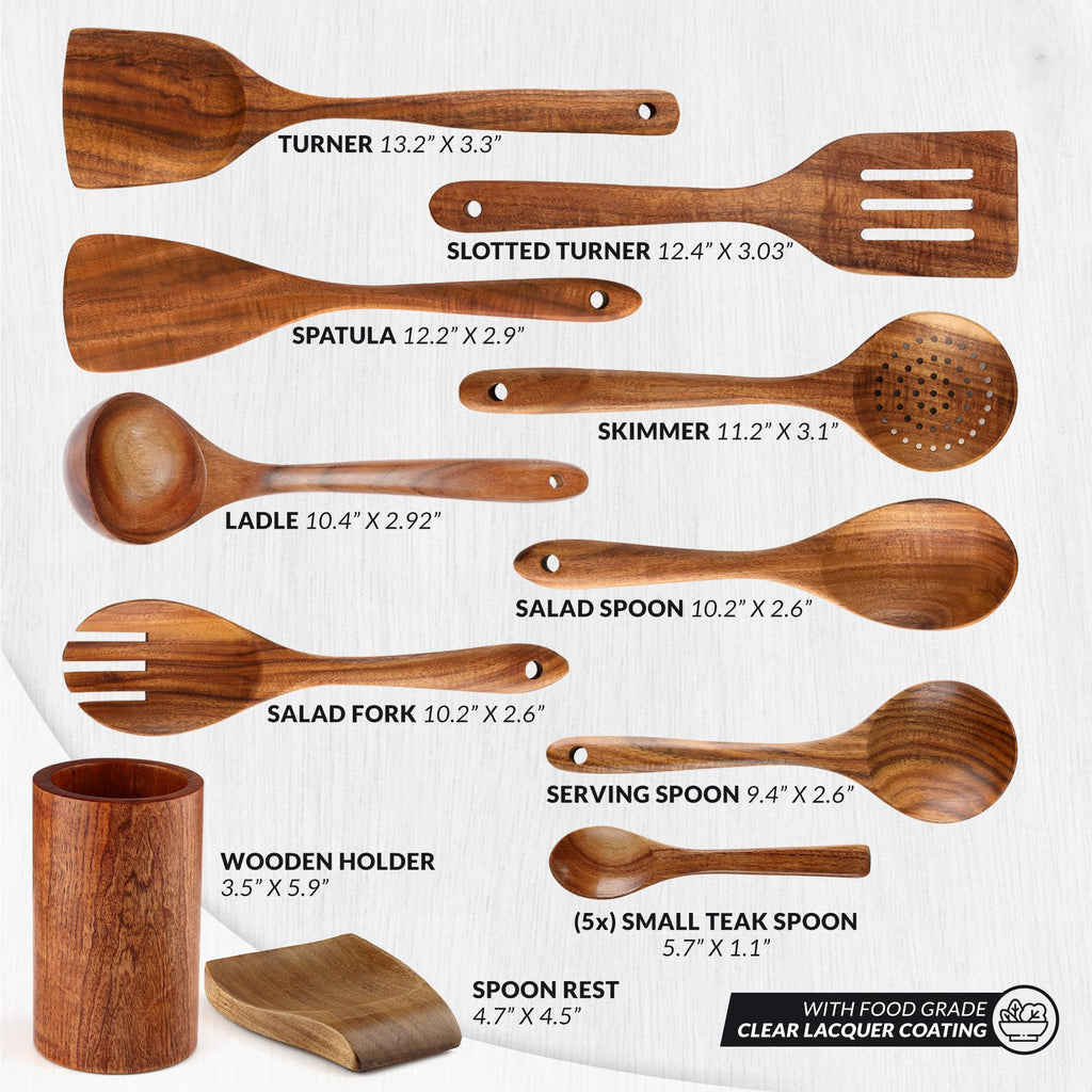 Zulay Kitchen 6 Piece Wooden Spoons for Cooking – Natural Teak Wooden Utensil Set, Easy to Clean, Durable, Smooth with Comfort Grip - Non Toxic Wooden Cooking Utensil Sets