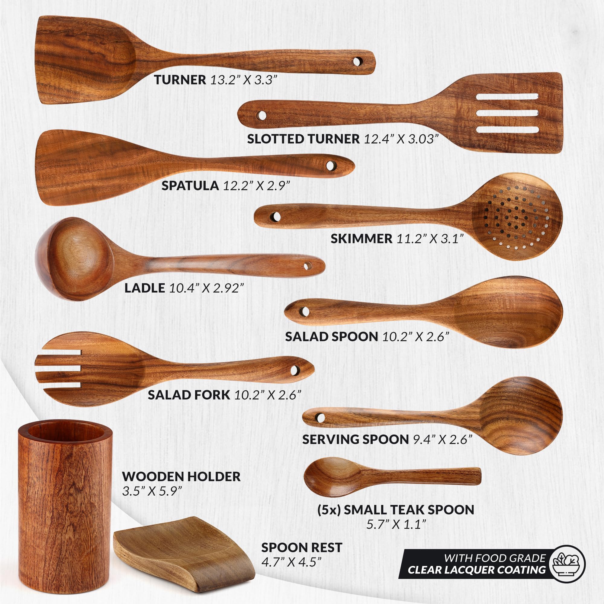 Zulay Kitchen 6 Piece Wooden Spoons for Cooking – Natural Teak Wooden Utensil Set, Easy to Clean, Durable, Smooth with Comfort Grip - Non Toxic Wooden Cooking Utensil Sets