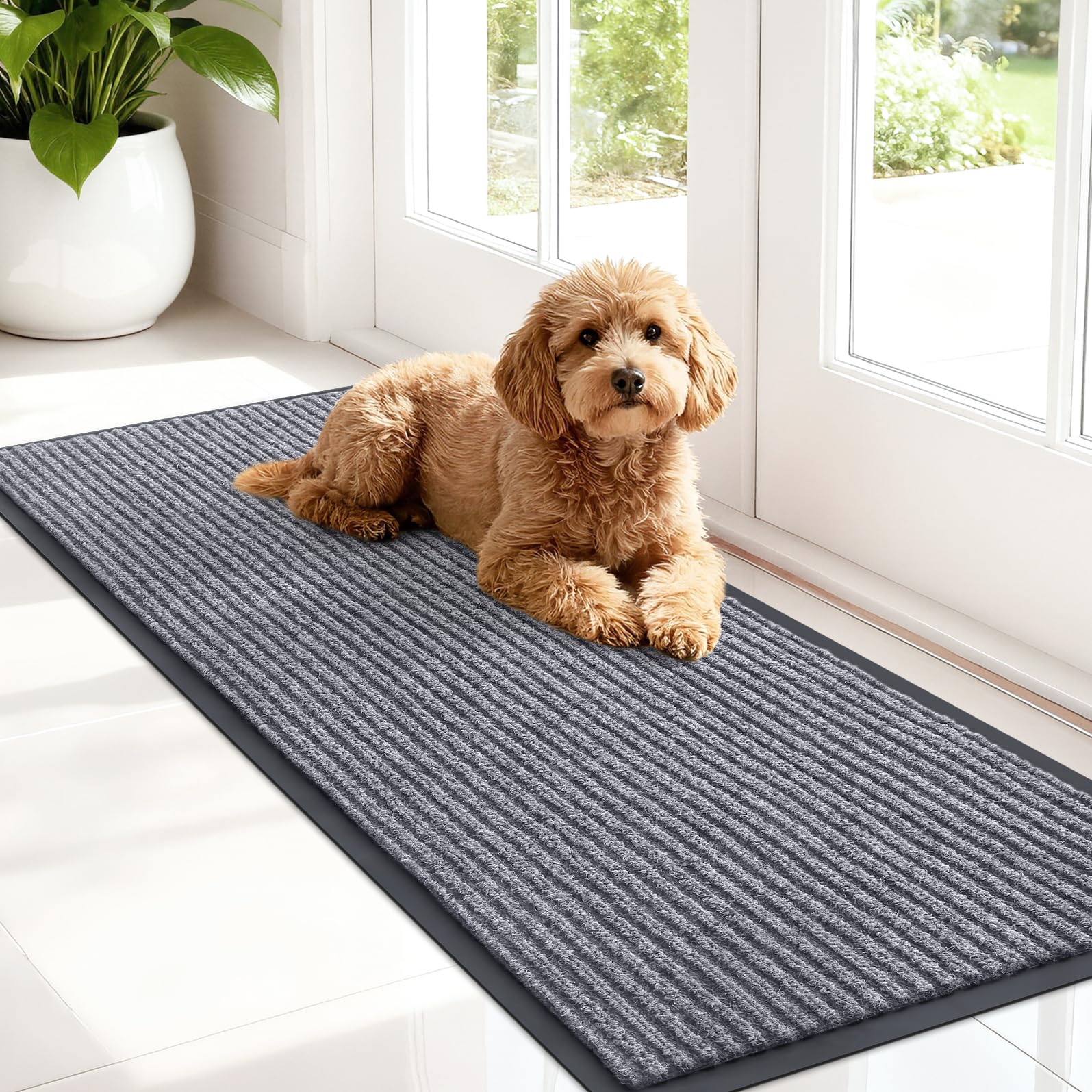 OLANLY Front Door Mat Indoor Outdoor Entrance, Waterproof Heavy Duty Doormat, Fade Resistant, Low Profile, Easy Clean Patio Porch Welcome Floor Mats for Entry, 29.5x17, Grey