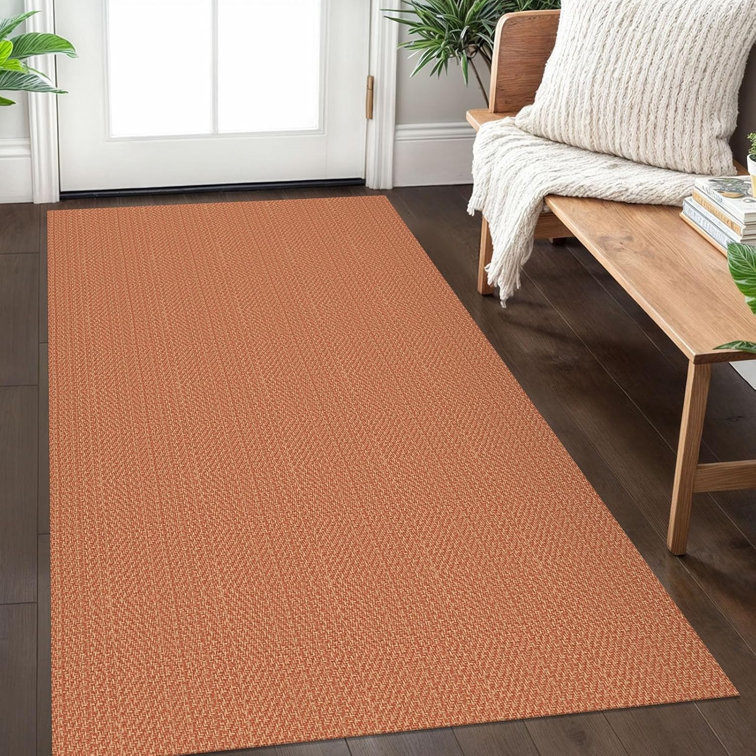 IOHOUZE Small Area Rug 2x3 Washable Woven Rugs for Entryway Non Slip Rubber Backed Kitchen Rugs Indoor Outdoor Doormat Throw Rug Floor Carpet for Entrance Front Door, Orange/Tan/Brown