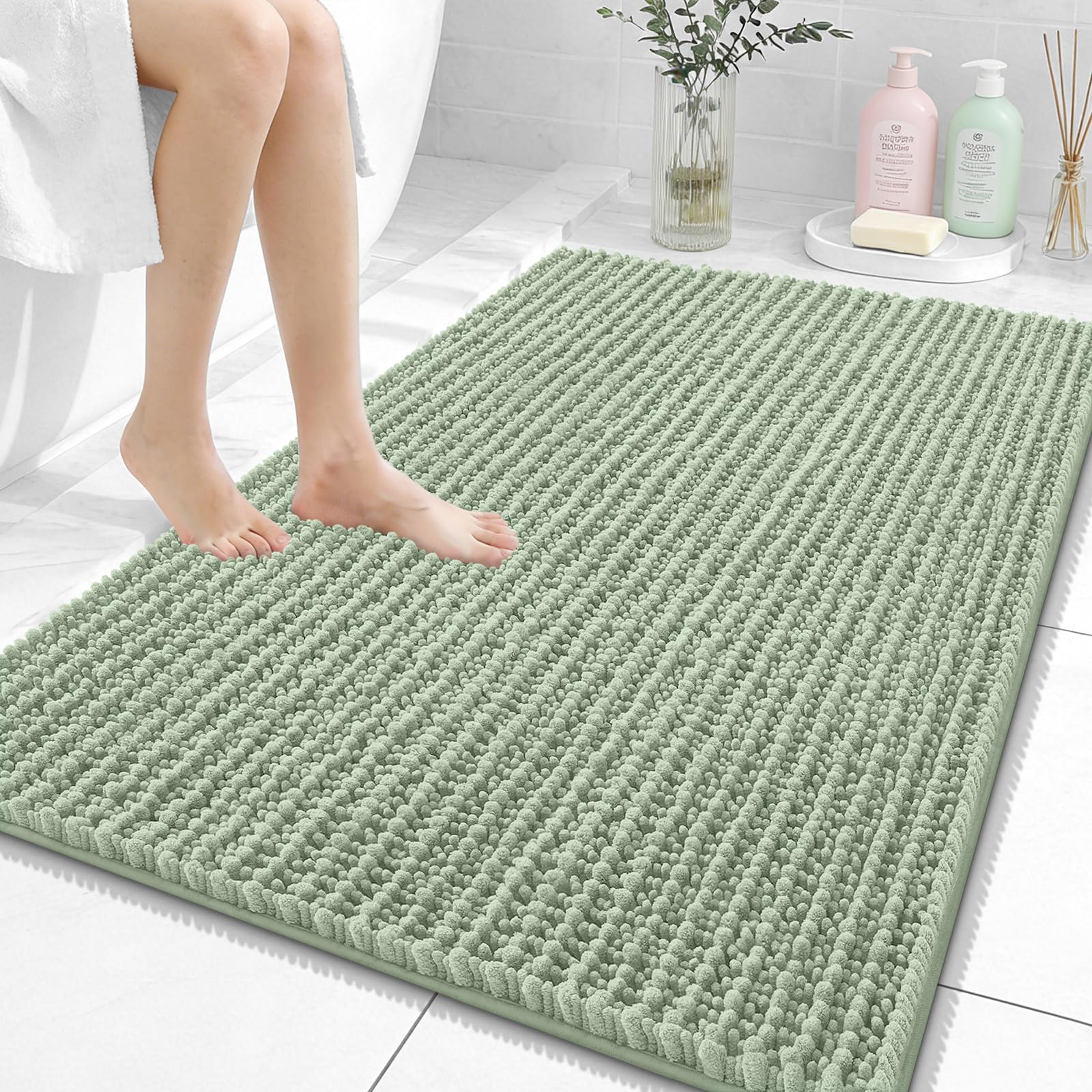 OLANLY Bathroom Rug Mat 30x20, Thick Soft and Absorbent Chenille Bath Mat, Non-Slip Rubber Backing, Machine Washable Quick Dry Bath Rugs for Tub Shower Floor, Home Decor Accessories, Grey