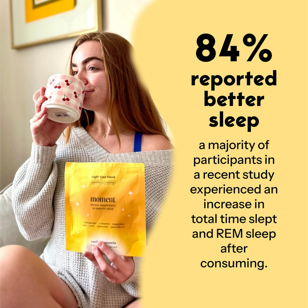 Moment Sleep Tea (Shark Tank) | Vanilla Chamomile | Melatonin Alternative | 0 Sugar | Low Calorie | 0 Caffeine | Mushroom Drink | Adaptogens, Reishi, GABA, Magnesium, Chamomile | Keto | 15 Servings