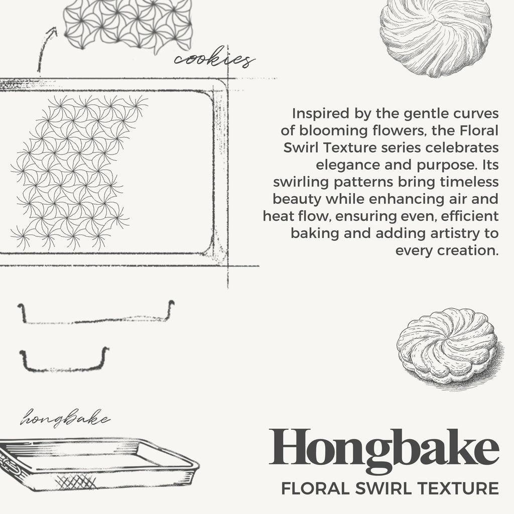 HONGBAKE Nonstick Baking Sheet Pan Set of 3, Cookie Sheets for Oven, Non-Toxic Half/Quarter/Jelly Roll Pans with Floral Swirl Texture, Heavy Duty 0.8mm Thick Oven Trays for Cooking, Dark Gray