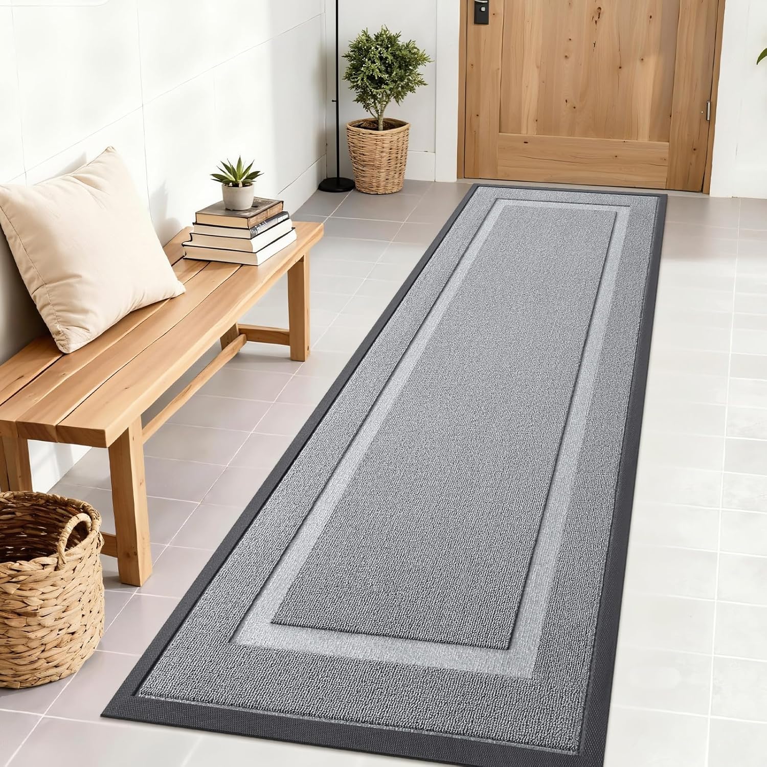 OLANLY Front Door Mat Indoor Outdoor Entrance, Waterproof All-Season, All-Weather Doormat, Sturdy Natural Rubber, Fade Resistant, Low Profile, Easy Clean Patio Porch Entryway Mat, 29.5x17, Beige