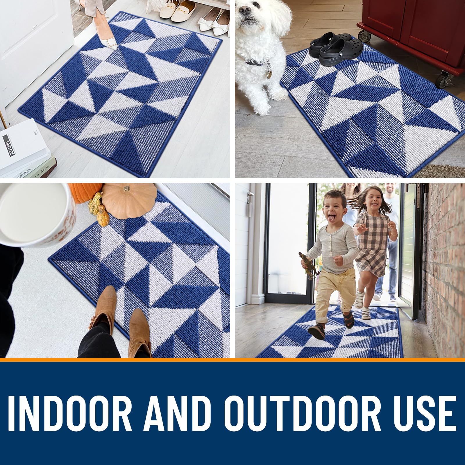 OLANLY Door Mat Indoor Entrance Washable 32x20, Odor-Free Low-Profile Front Back Geometric Doormat, Absorbent Resist Dirt Entry Carpet, Easy to Clean Sturdy Inside Floor Mats for Entryway, Black