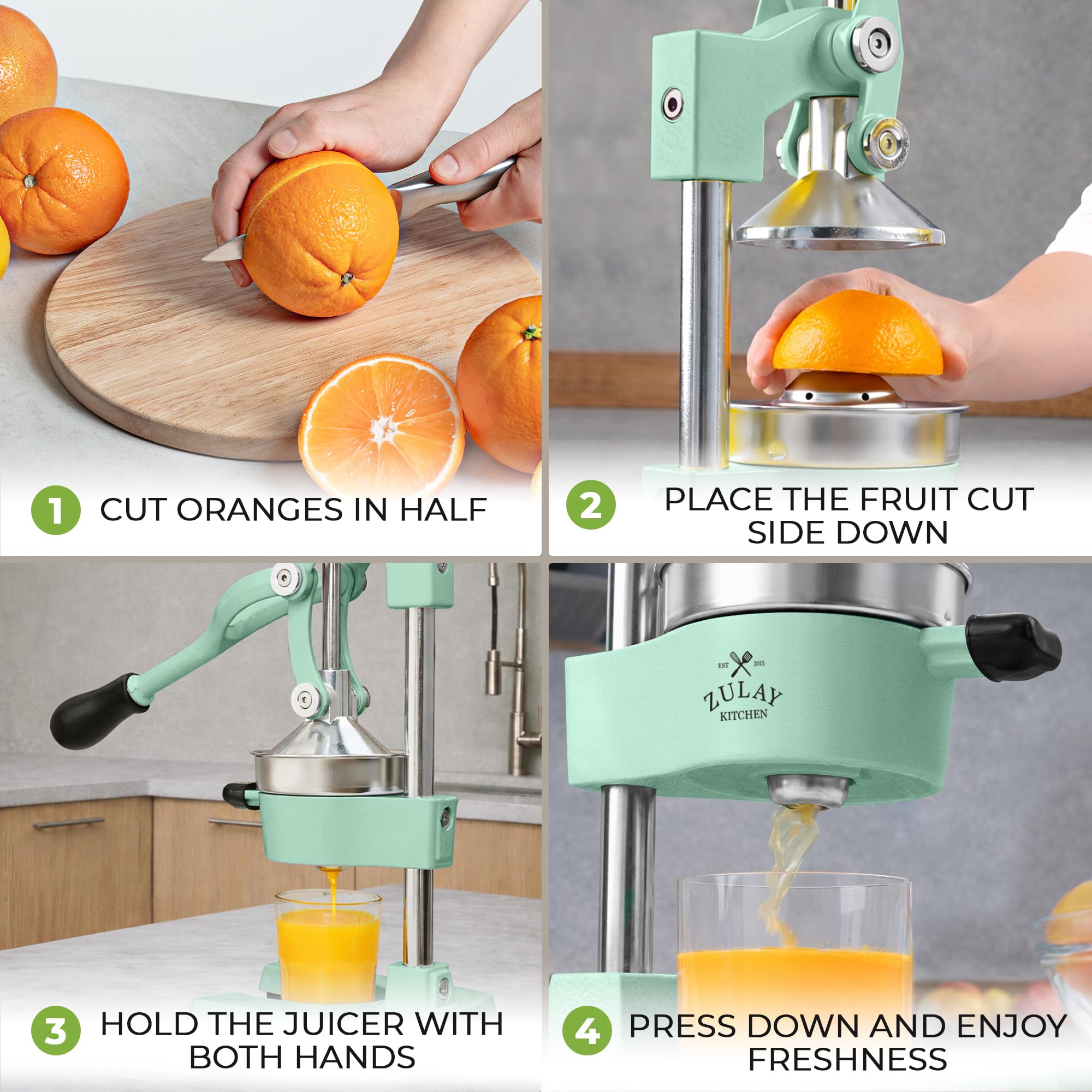Zulay Kitchen Cast Iron Juicer - Easy-to-Clean Heavy-Duty Manual Juicer, Professional Citrus Juicer - Stainless Steel Lemon Squeezer - Manual Citrus Press & Orange Squeezer - Orange Juicer (Black)
