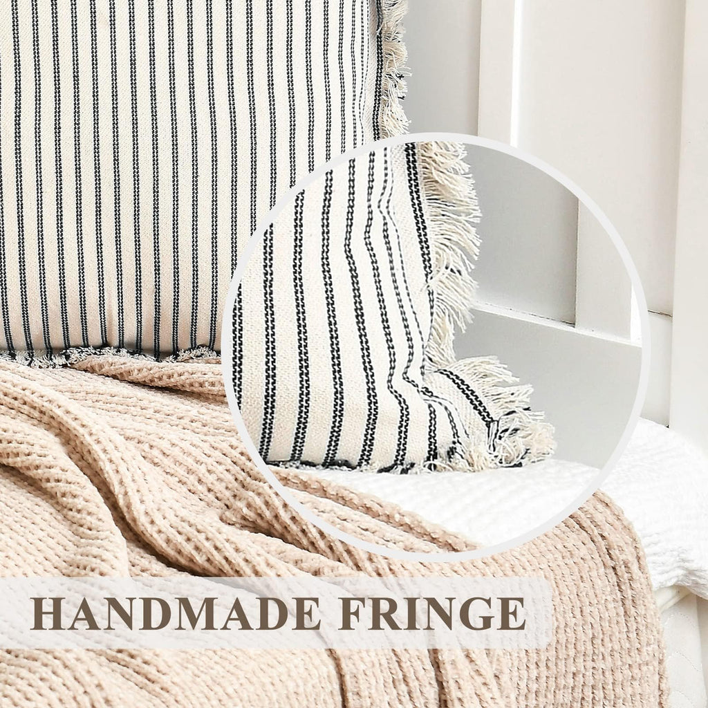 ZWJD Throw Pillow Covers 20x20 Set of 2 Striped Pillow Covers with Fringe Chic Cotton Decorative Pillows Square Cushion Covers for Sofa Couch Bed Living Room Farmhouse Decor, (Gray)