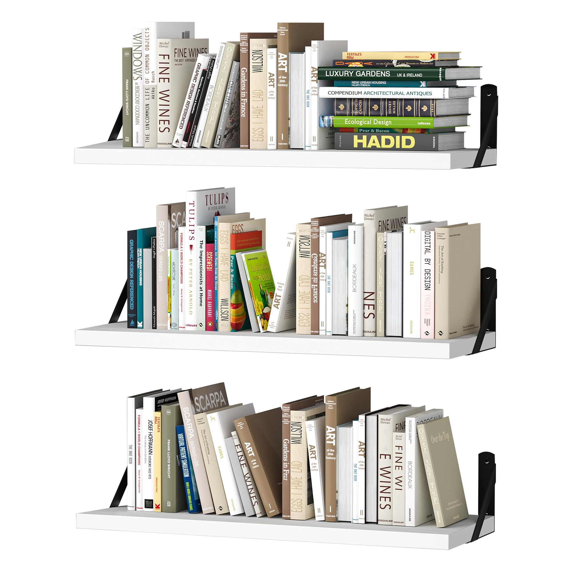 upsimples Floating Book Shelves for Wall, 15.7 Inches Wood Shelves for Living Room, Bathroom, Bedroom, Kitchen Storage and Decoration, White