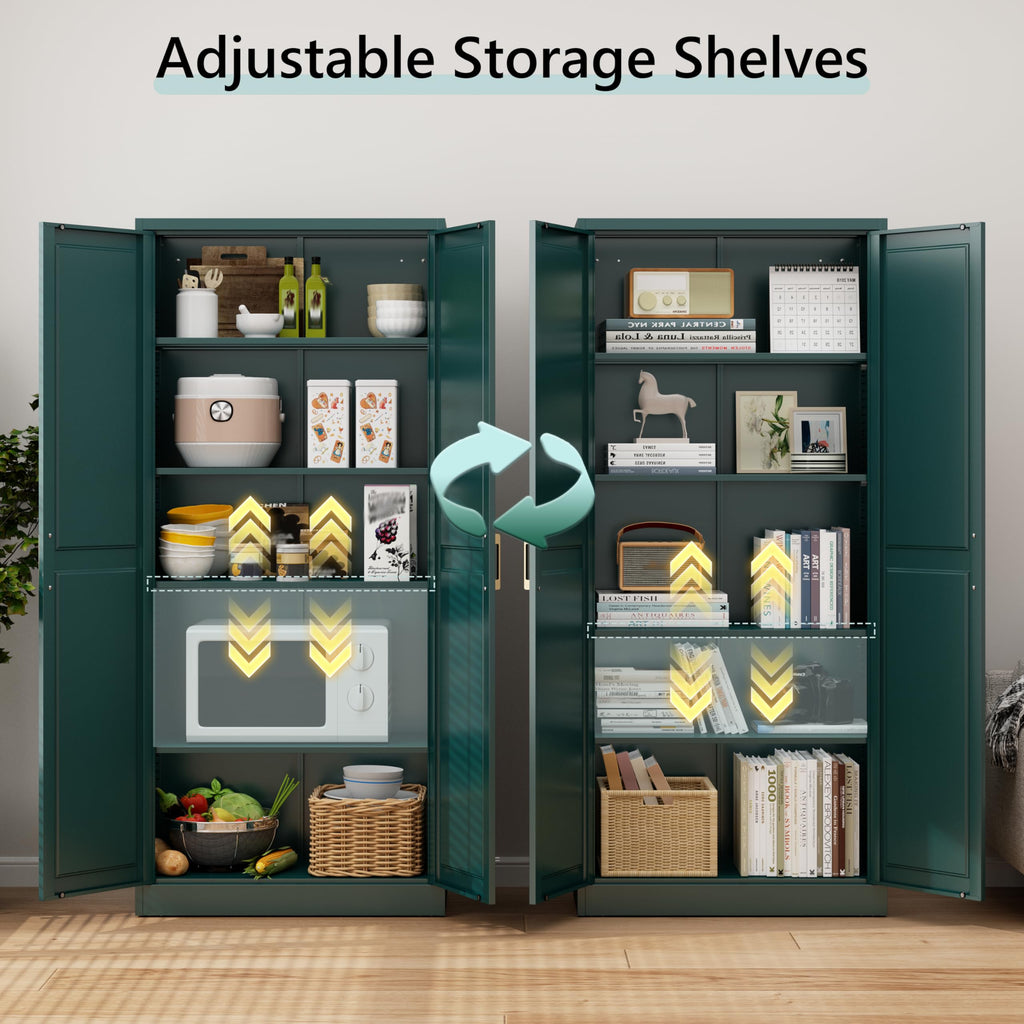 75" Tall Metal Kitchen Storage Cabinet,White Kitchen Pantry Storage Cabinet with Doors and 4 Adjustable Shelves,Utility Cabinet for Living Room,Garage,Dining Room and Office,Assemble Required