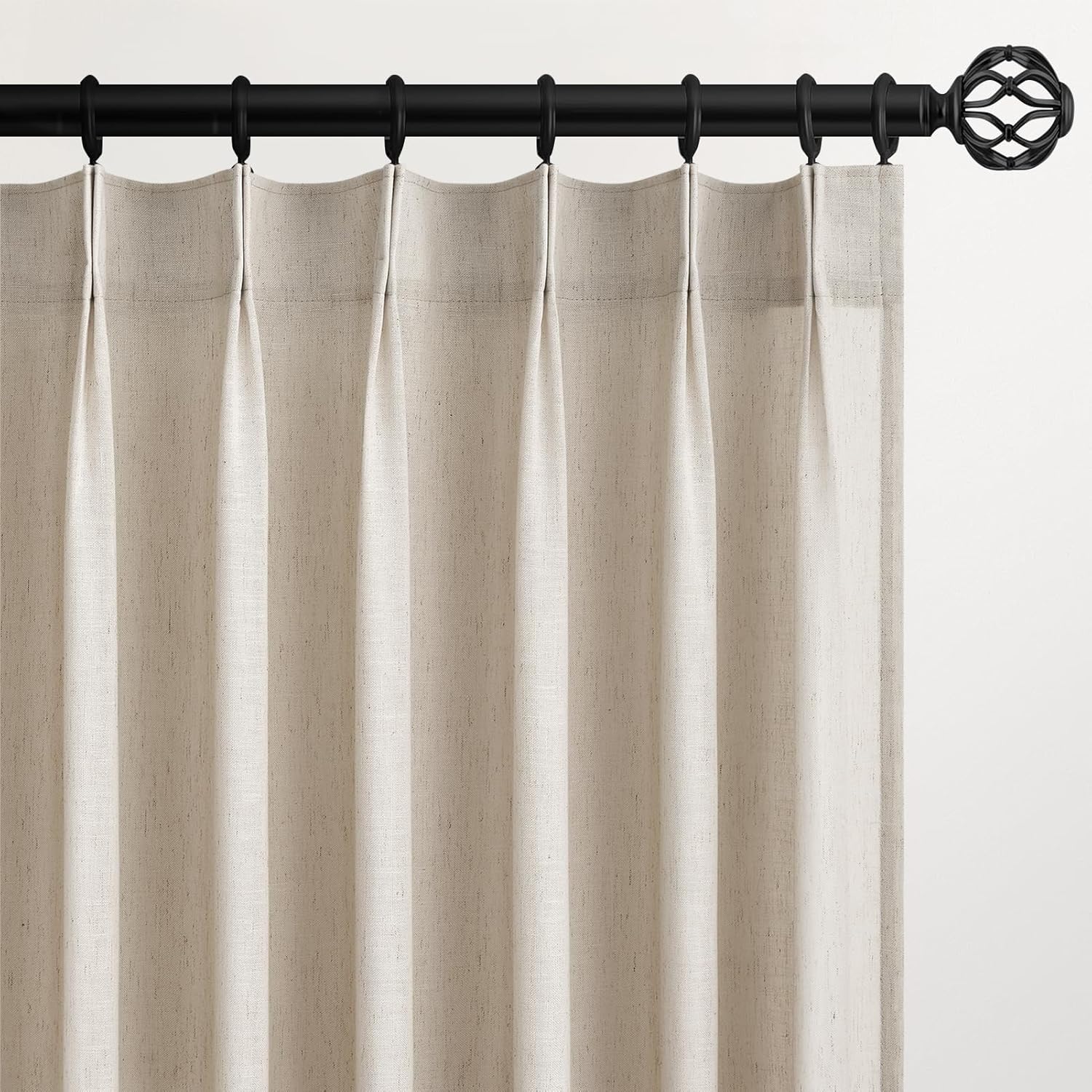 96 Inches Long Pleated Sheer Curtains,Dark Linen Blended Light Filtering Window Curtains 96 Length 2 Panels for Living Room Bedroom Pinch Pleat Drapes with Hooks 2 Panels 40" Wx96 L,Light Brown