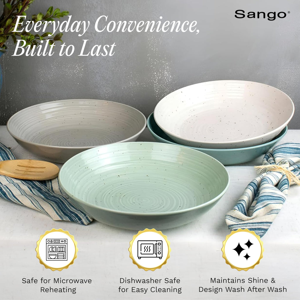 Sango Siterra Painter's Palette 16-Piece Stoneware Dinnerware Set - Service for 4, Ceramic Plates and Bowls Sets, Chip Resistant, Rustic Dishware, Microwave & Dishwasher Safe Kitchen Dishes