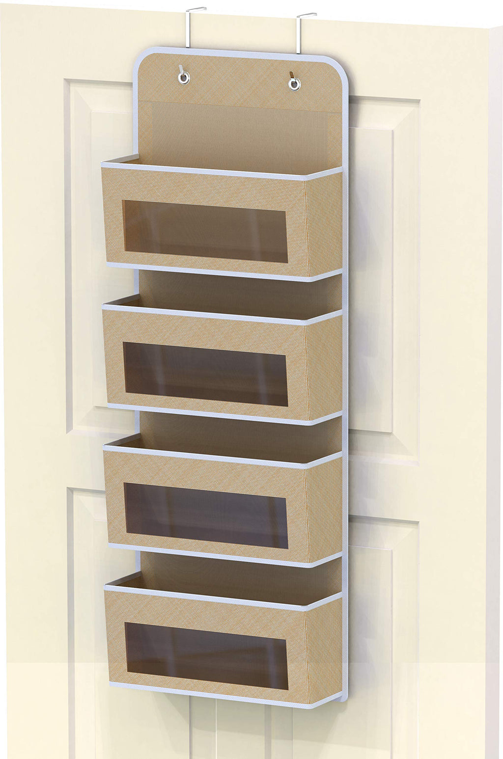 Simple Houseware 6 Clear Window Pocket Over Closet Door Storage Hanging Organizer for Bedroom, Bathroom, Pantry, Beige