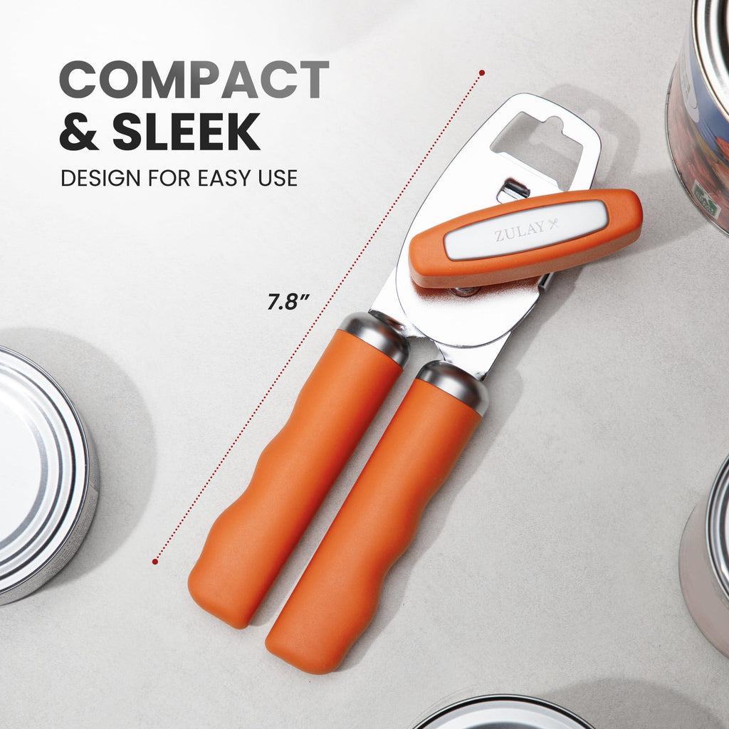 Zulay Kitchen COMFY™ Can Opener Manual with Bottle Opener - Rust Proof Stainless Steel Manual Can Opener With Turn Knob & Comfy Soft Grip Handles - Black