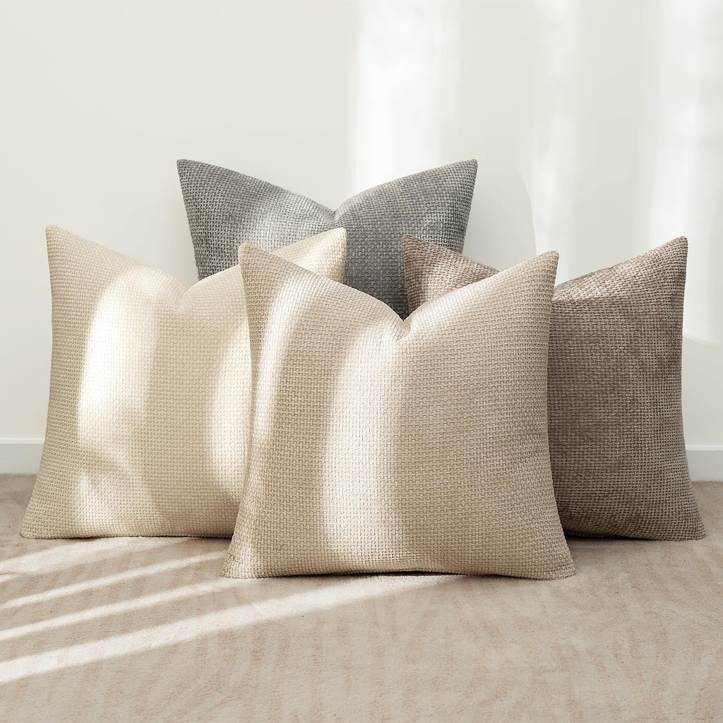 MIULEE Pack of 4 Couch Throw Pillow Covers 18x18 Inch Neutral Blue Soft Decorative Chenille Pillow Covers Farmhouse Accent Cushion Covers for Boho Western Spring Coastal Decor Sofa Bed Living Room