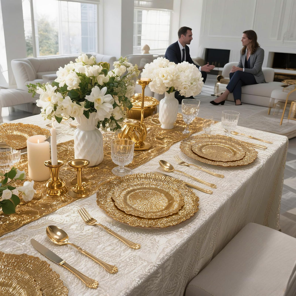 DaYammi 60Pcs Gold Plastic Plates-Elegant Gold Plates Disposable & Reusable-Heavy Duty Plastic Plates for Party Including 30 Dinner Plate, 30 Dessert Plate for Weddings,Dinner Parties