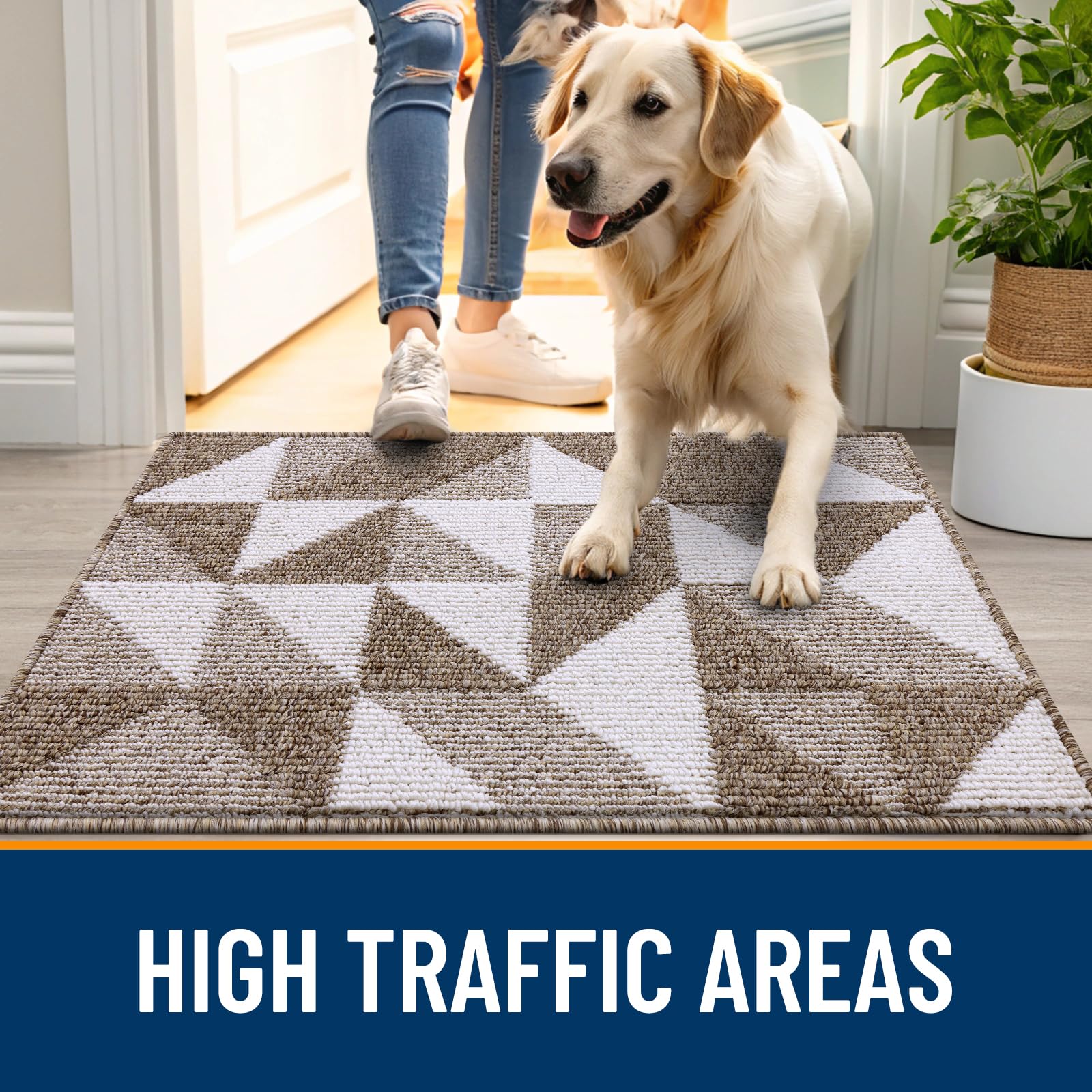 OLANLY Door Mat Indoor Entrance Washable 32x20, Odor-Free Low-Profile Front Back Geometric Doormat, Absorbent Resist Dirt Entry Carpet, Easy to Clean Sturdy Inside Floor Mats for Entryway, Black