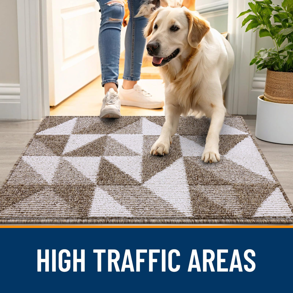 OLANLY Door Mat Indoor Entrance Washable 32x20, Odor-Free Low-Profile Front Back Geometric Doormat, Absorbent Resist Dirt Entry Carpet, Easy to Clean Sturdy Inside Floor Mats for Entryway, Black