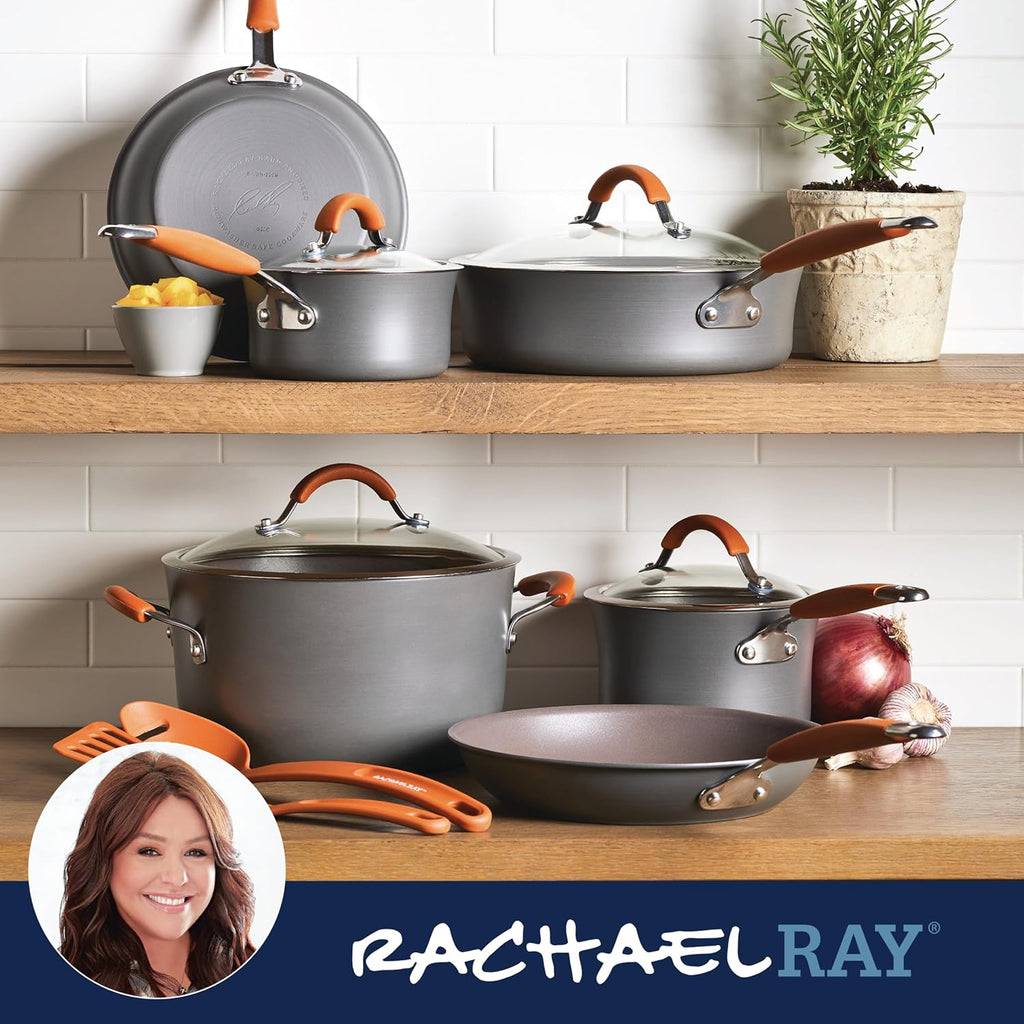 Rachael Ray - 16802 Rachael Ray Cucina Nonstick Cookware Pots and Pans Set, 12 Piece, Sea Salt Gray