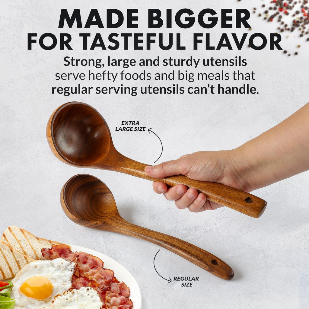 Zulay Kitchen 6 Piece Wooden Spoons for Cooking – Natural Teak Wooden Utensil Set, Easy to Clean, Durable, Smooth with Comfort Grip - Non Toxic Wooden Cooking Utensil Sets