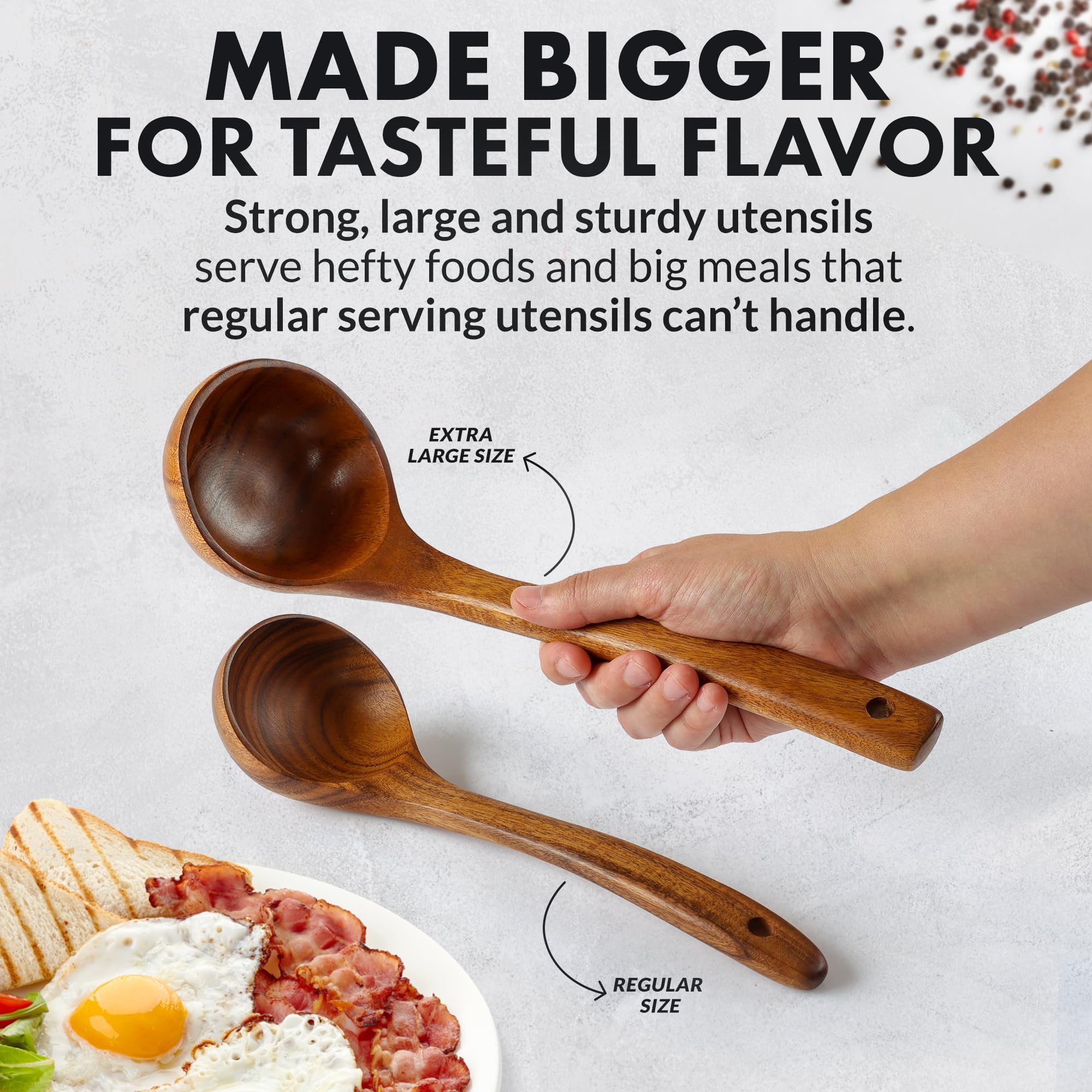 Zulay Kitchen 6 Piece Wooden Spoons for Cooking – Natural Teak Wooden Utensil Set, Easy to Clean, Durable, Smooth with Comfort Grip - Non Toxic Wooden Cooking Utensil Sets
