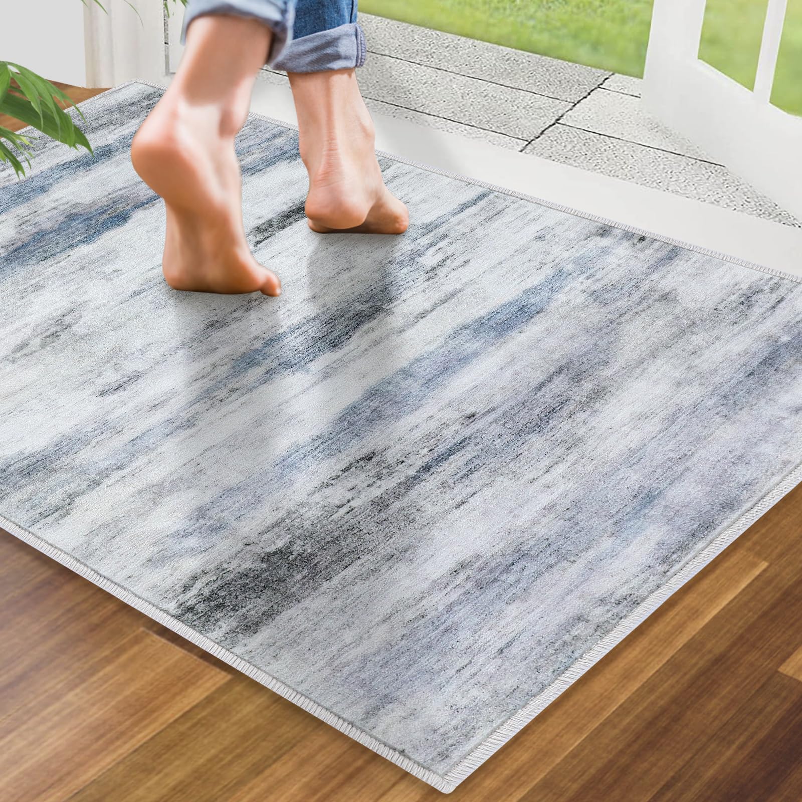CRISTGEE Door Mat, Front Indoor Door Mat Faux Wool Non-Slip Entryway Rug Absorbent Abstract Throw Rug for Indoor Entrance Hallway Laundry Room, High Traffic Areas, 20X32 Inches, Gray Washable