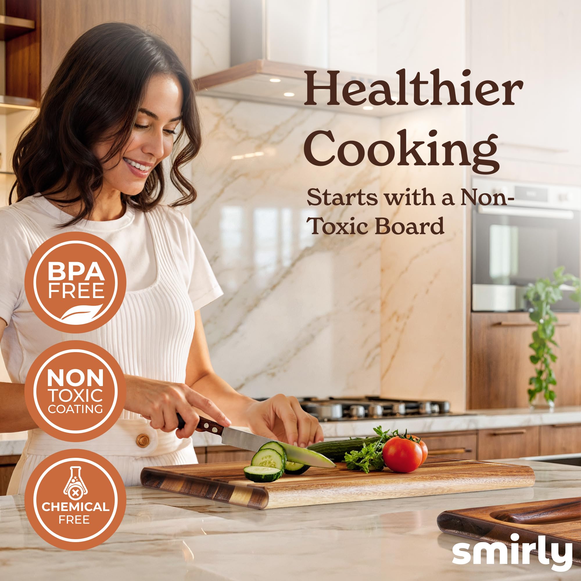Smirly Non Toxic Larch Cutting Boards for Kitchen [1.2" Thickness][17"Extra Large] Cutting Chopping Board with Deep Juice Groove Heavy Duty & Easy Clean