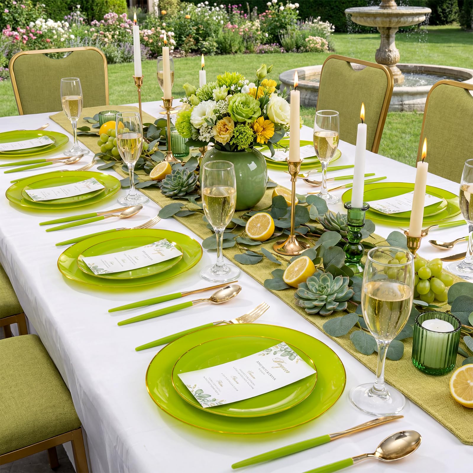DaYammi 150Pcs Gold Plastic Plates with Disposable Silverware,White Gold Disposable Dinnerware Set - 30 Dinner Plate,30 Dessert Plate,90 Gold Cutlery with White Handles,Fancy Plates for Party Wedding