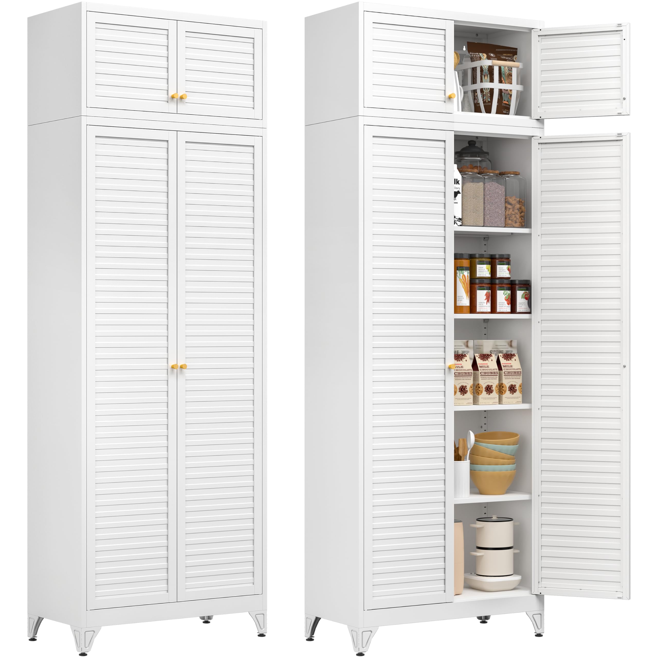 Polup White Kitchen Pantry Cabinet, 71 Inch Tall Metal Storage Cabinet with Doors and Shelves, Pantry Cabinets for Kitchen Storage, Freestanding Cupboard for Living, Dining Room, Assemble Required