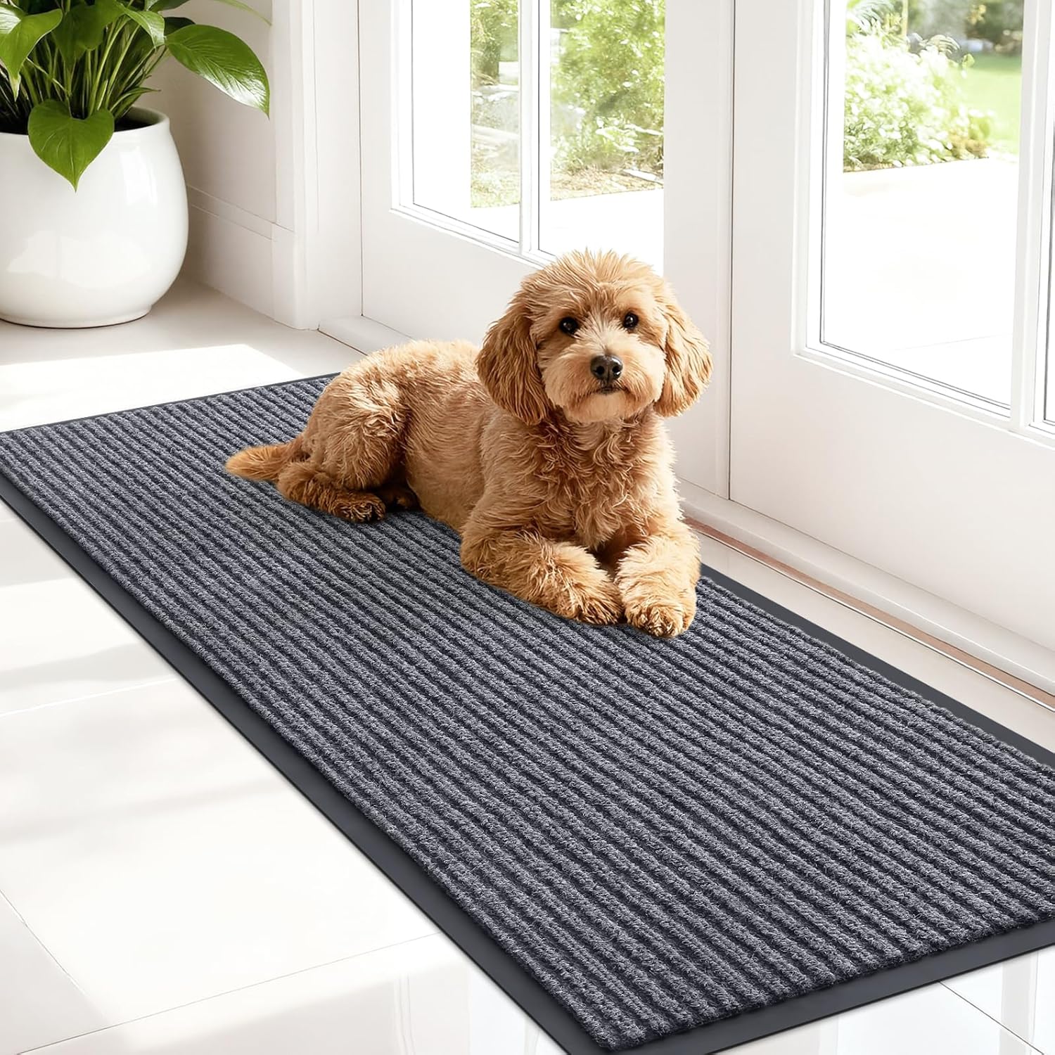 OLANLY Front Door Mat Indoor Outdoor Entrance, Waterproof Heavy Duty Doormat, Fade Resistant, Low Profile, Easy Clean Patio Porch Welcome Floor Mats for Entry, 29.5x17, Beige