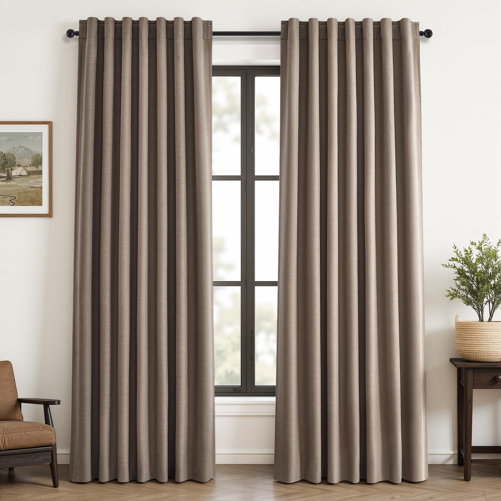 Topfinel Cream Linen Blackout Curtains 84 Inch Long for Bedroom Living Room, Ivory Pinch Pleat Back Tab Full Blackout Drapes Farmhouse Boho Curtains for Window, White Neutral Curtains 52" X 84" 7 FT