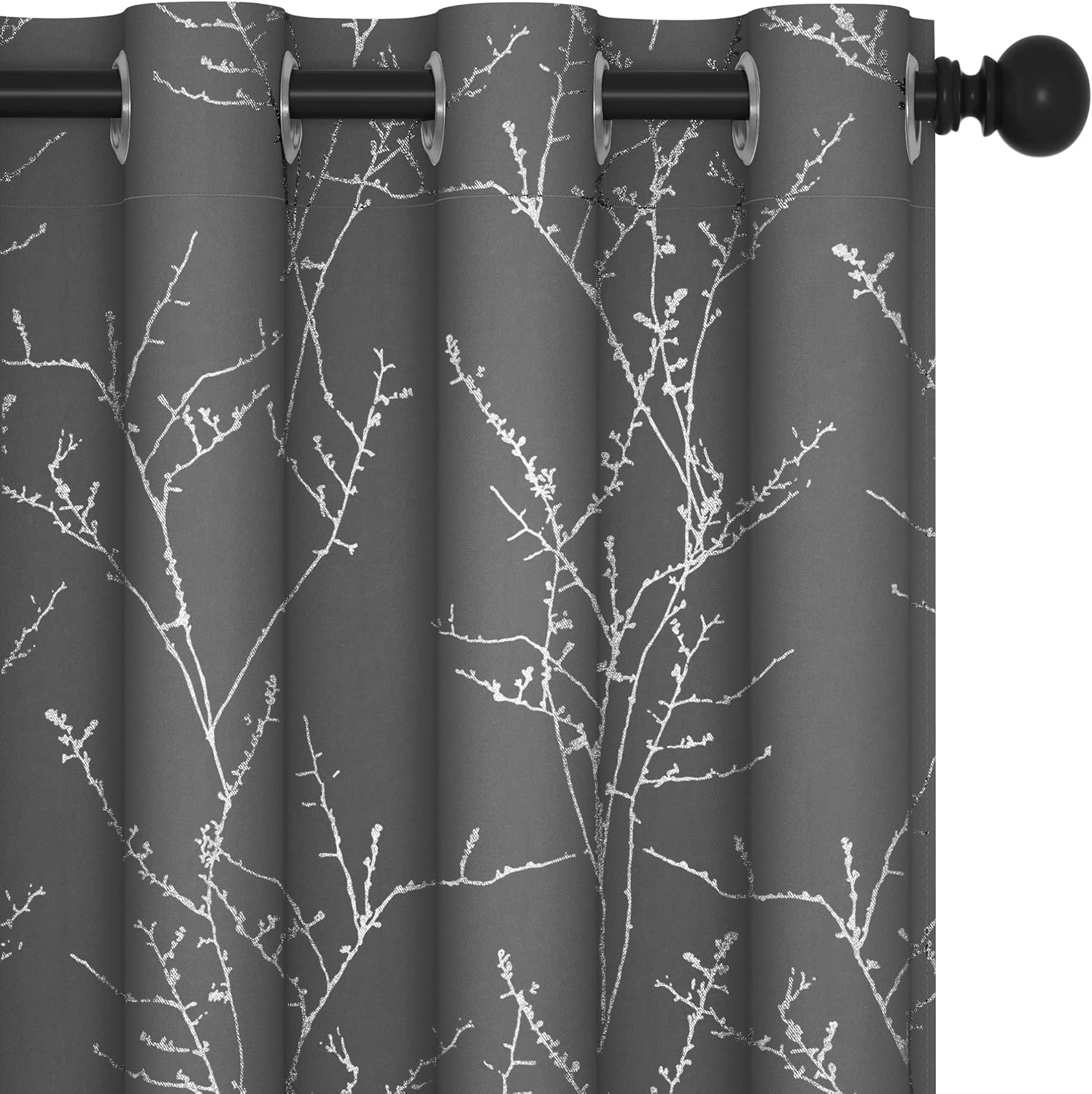Deconovo Blackout Curtains, Grey Curtain, Thermal Insulated Soundproof Curtain Drapes, Wave Dot Foil Print, 52 x 84 Inch, 2 Panels, Machine‑Washable Privacy Window Drape for Bedroom Living Room Office