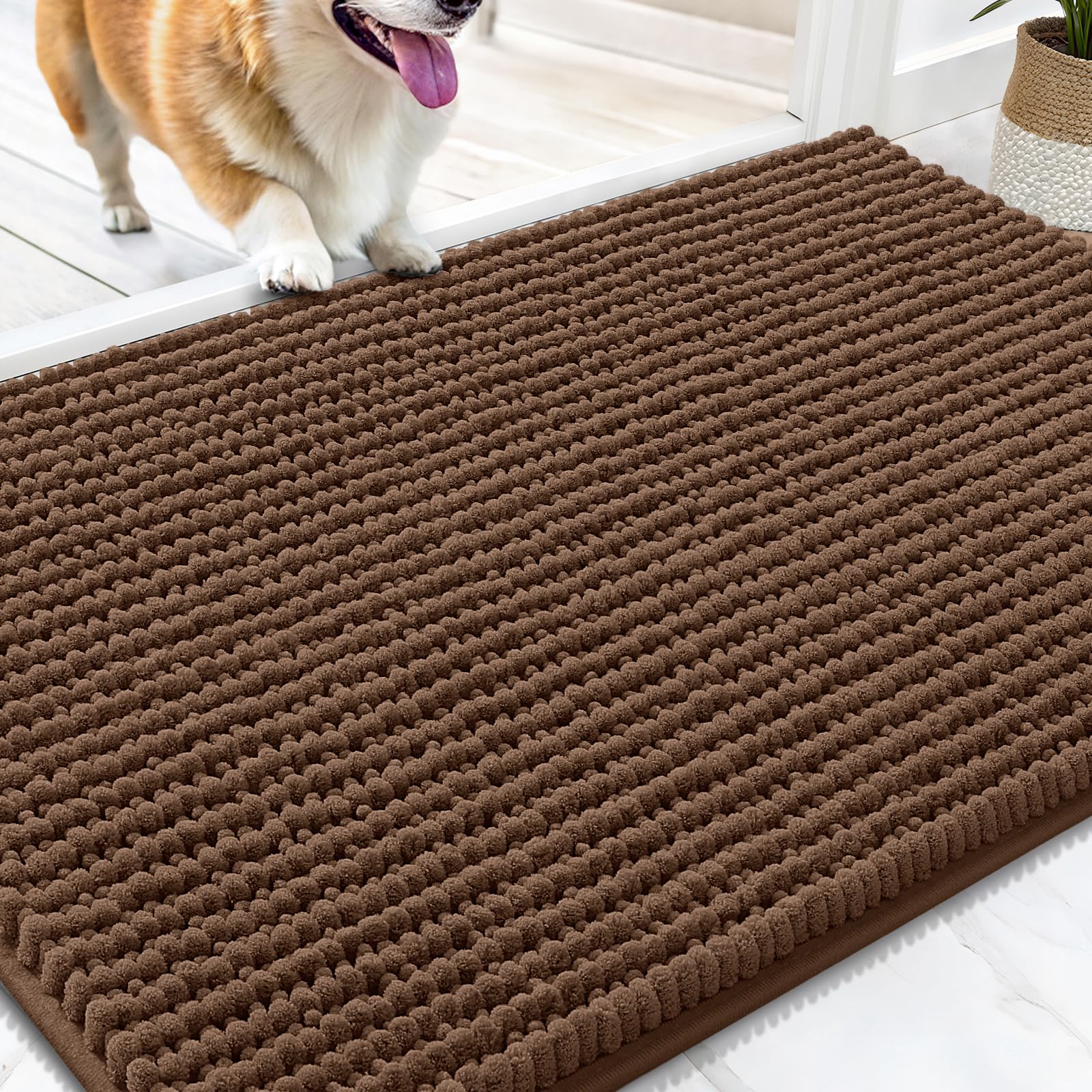 OLANLY Dog Door Mat for Muddy Paws 30x20, Ultra Absorbent Chenille Mud Doormat, Non-Slip Washable and Dirt Trapping Doormat for Indoor Entryway, Quick-Dry Indoor Pet Bed Mats for Dogs, Grey