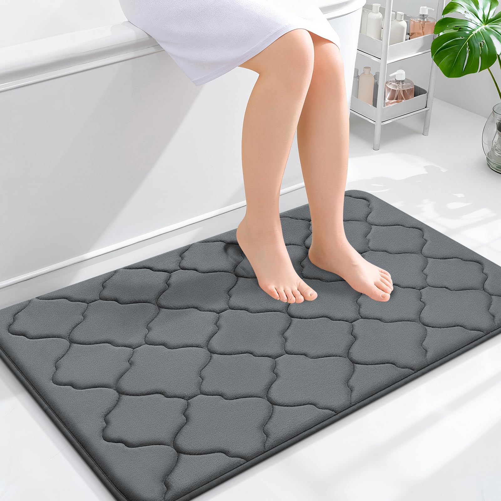 OLANLY Memory Foam Bath Mat Rug 24x16, Ultra Soft and Absorbent Bathroom Rugs, Non-Slip, Comfortable, Machine Washable Bath Carpet for Bathroom Floor, Tub, Shower and Home Decor Accessories, Black